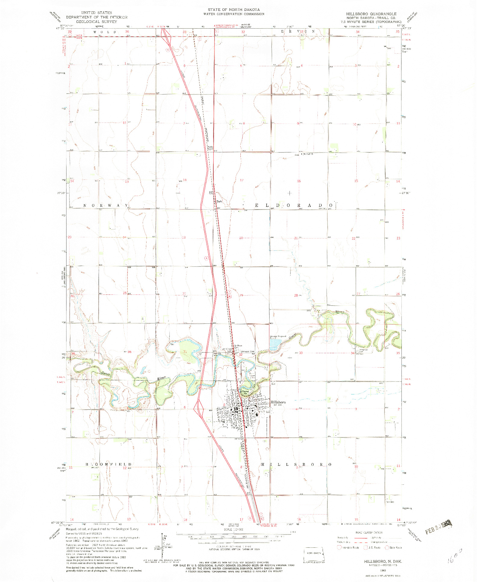 USGS 1:24000-SCALE QUADRANGLE FOR HILLSBORO, ND 1963