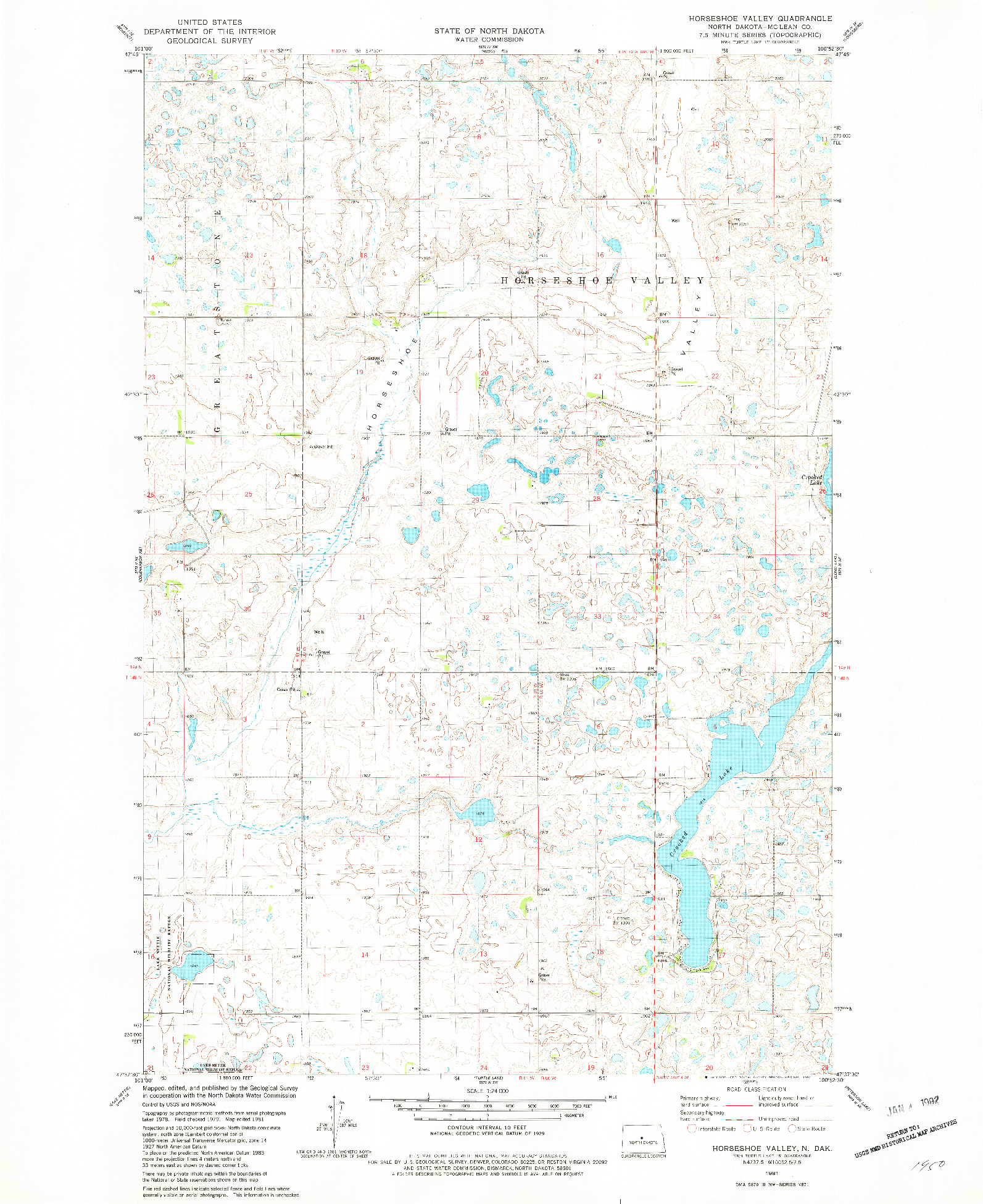 USGS 1:24000-SCALE QUADRANGLE FOR HORSESHOE VALLEY, ND 1981
