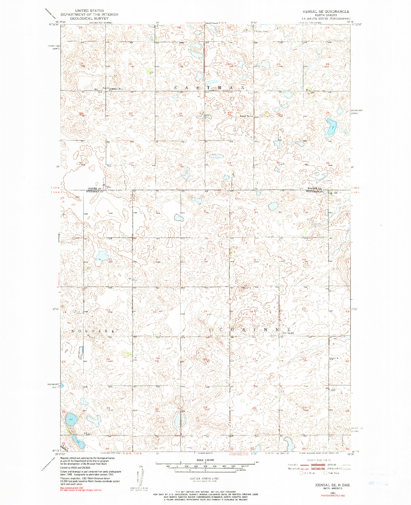 USGS 1:24000-SCALE QUADRANGLE FOR KENSAL SE, ND 1951