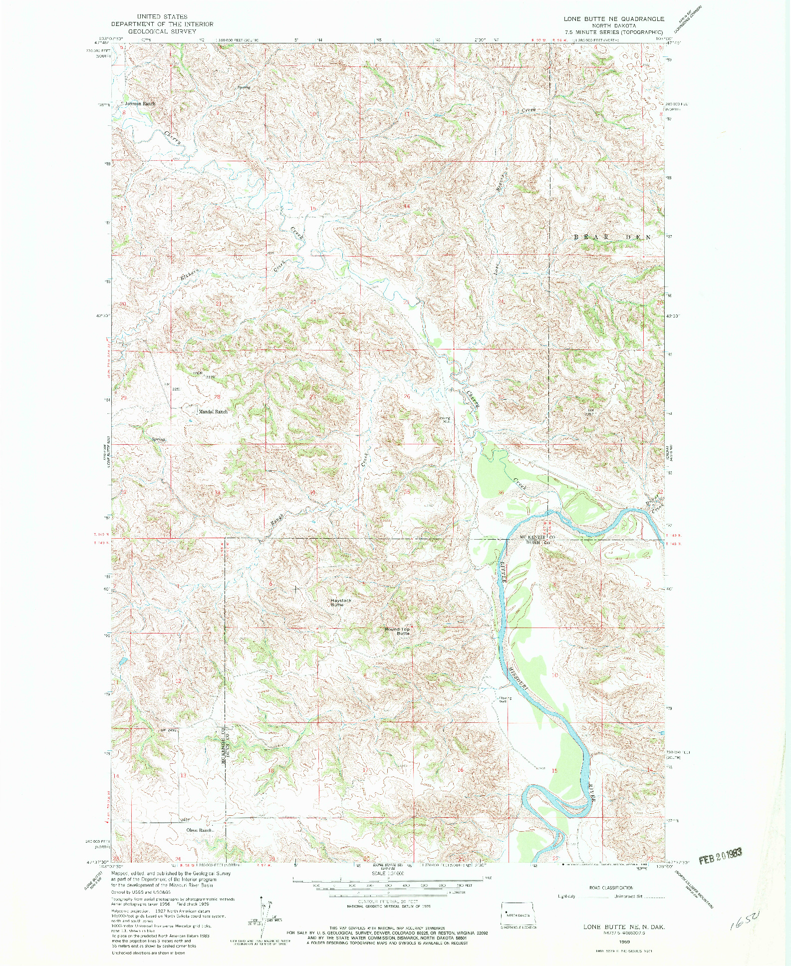 USGS 1:24000-SCALE QUADRANGLE FOR LONE BUTTE NE, ND 1959