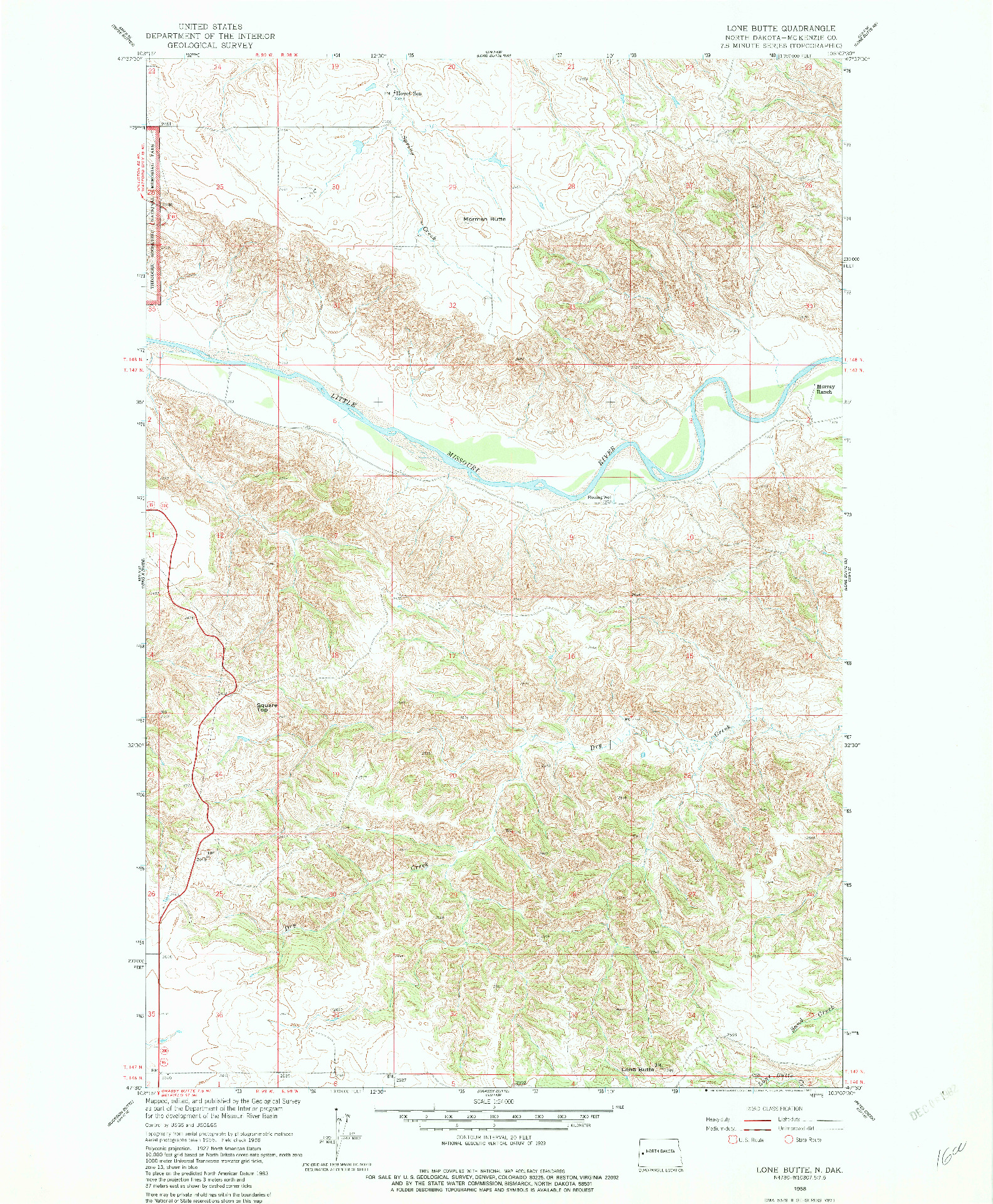 USGS 1:24000-SCALE QUADRANGLE FOR LONE BUTTE, ND 1958