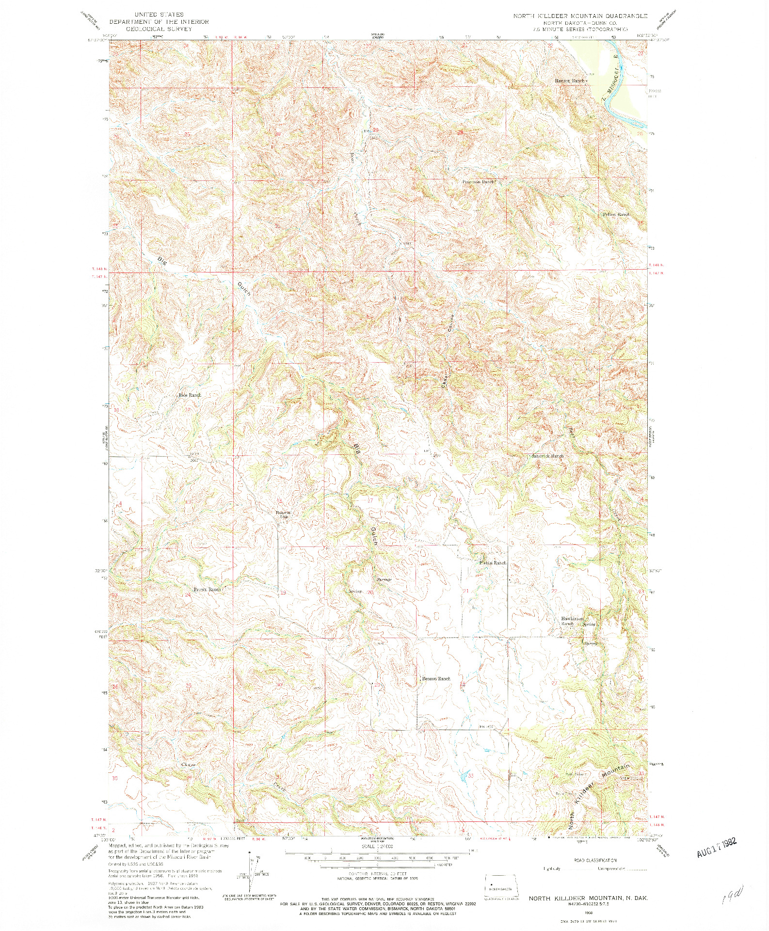 USGS 1:24000-SCALE QUADRANGLE FOR NORTH KILLDEER MOUNTAIN, ND 1958