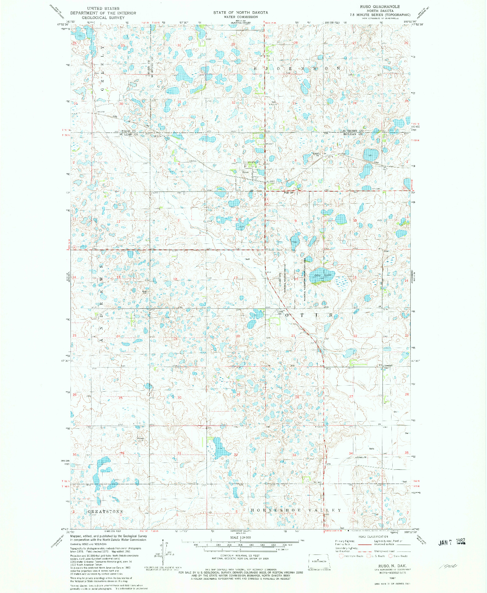 USGS 1:24000-SCALE QUADRANGLE FOR RUSO, ND 1981