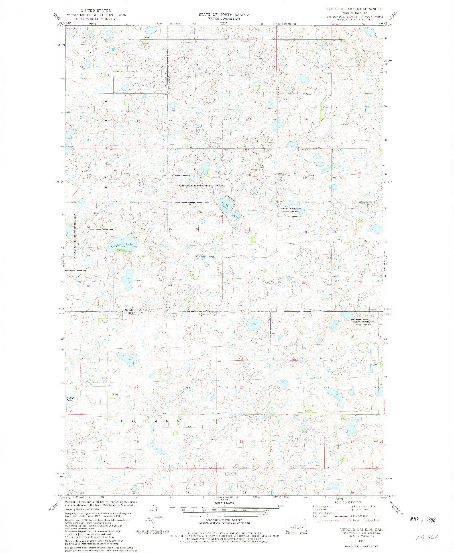 USGS 1:24000-SCALE QUADRANGLE FOR SIEBOLD LAKE, ND 1981