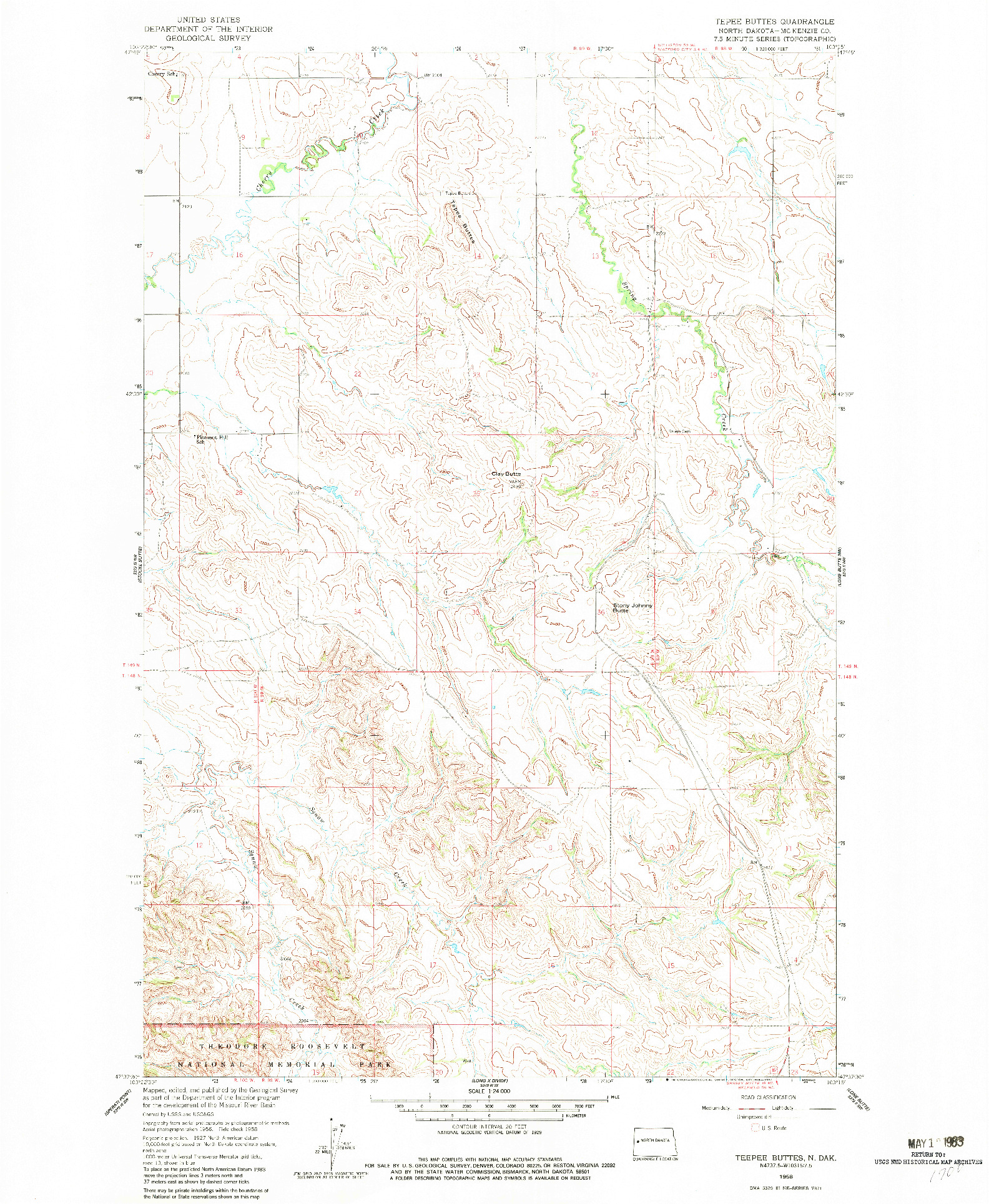 USGS 1:24000-SCALE QUADRANGLE FOR TEEPEE BUTTES, ND 1958