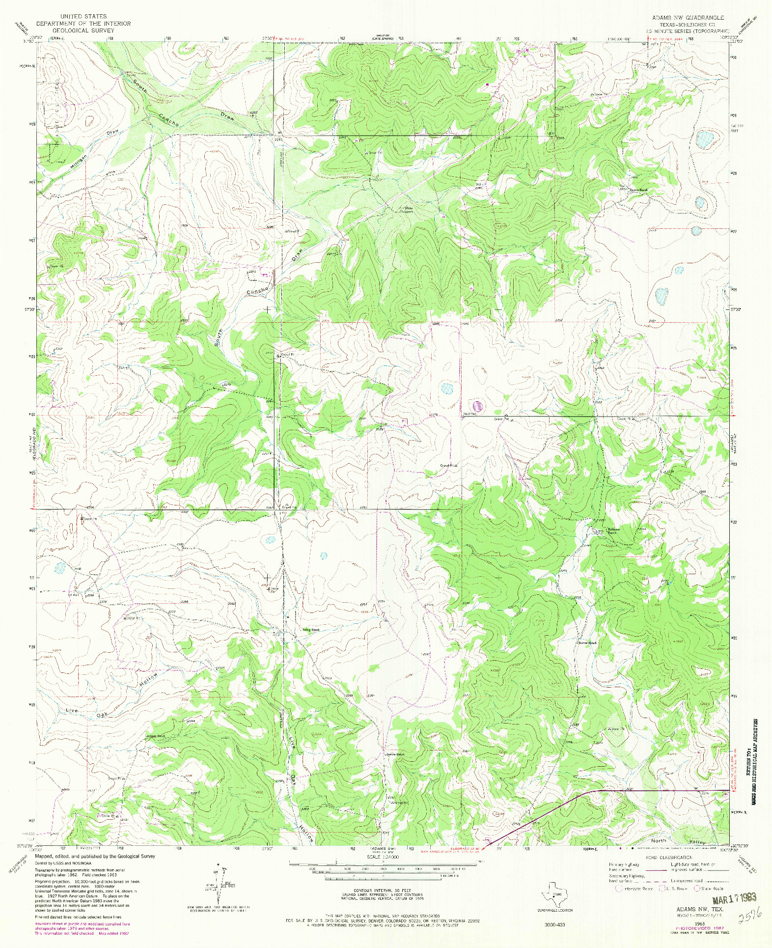 USGS 1:24000-SCALE QUADRANGLE FOR ADAMS NW, TX 1963