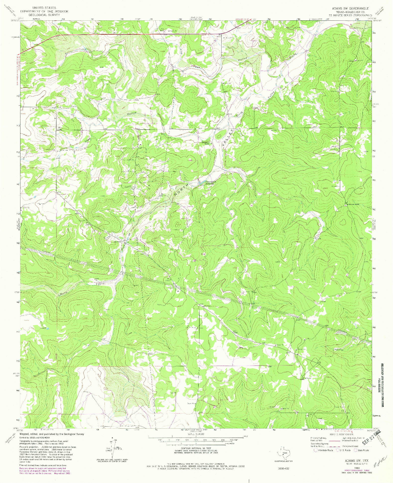 USGS 1:24000-SCALE QUADRANGLE FOR ADAMS SW, TX 1963