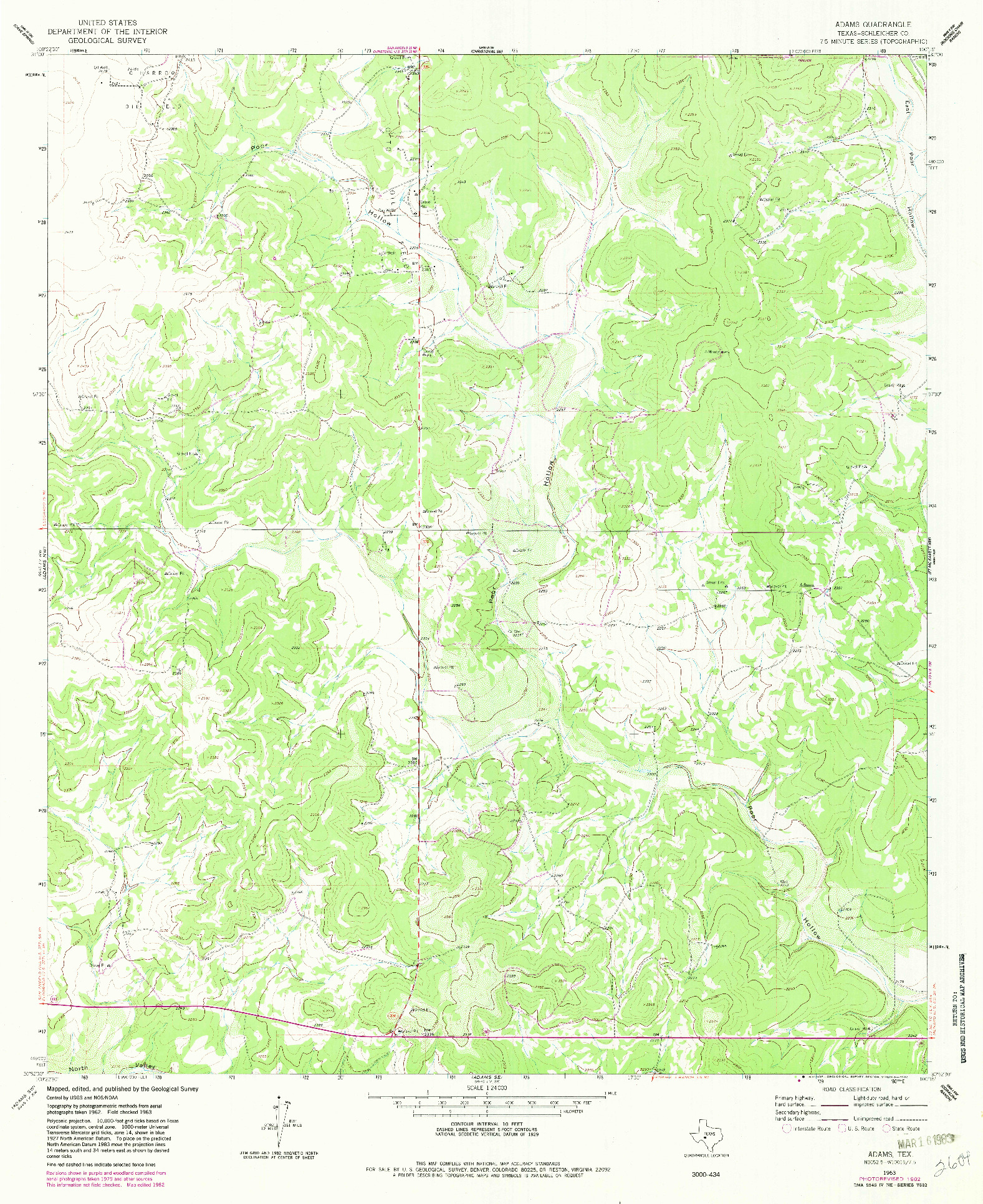 USGS 1:24000-SCALE QUADRANGLE FOR ADAMS, TX 1963