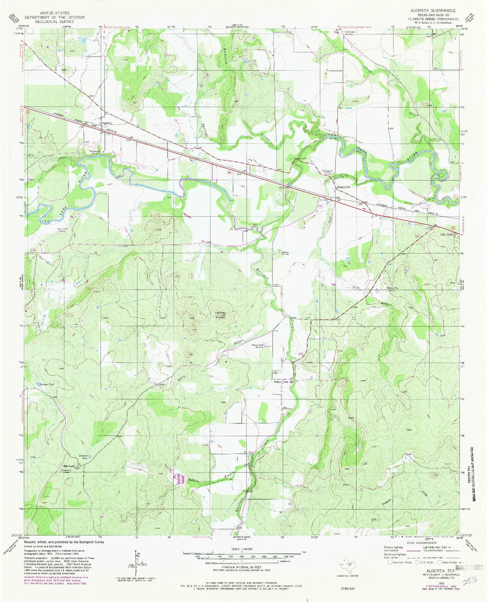 USGS 1:24000-SCALE QUADRANGLE FOR ALGERITA, TX 1956