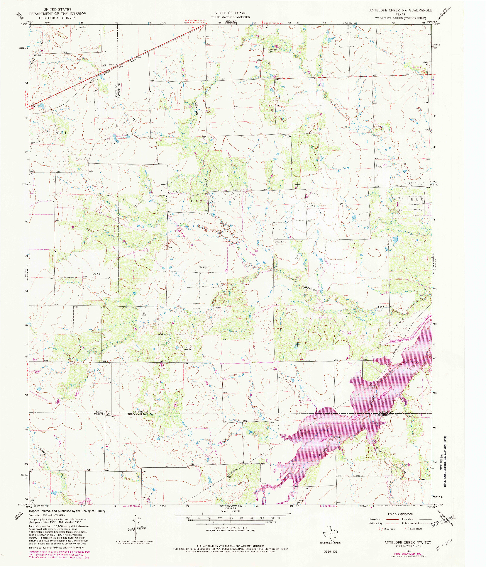 USGS 1:24000-SCALE QUADRANGLE FOR ANTELOPE CREEK NW, TX 1962