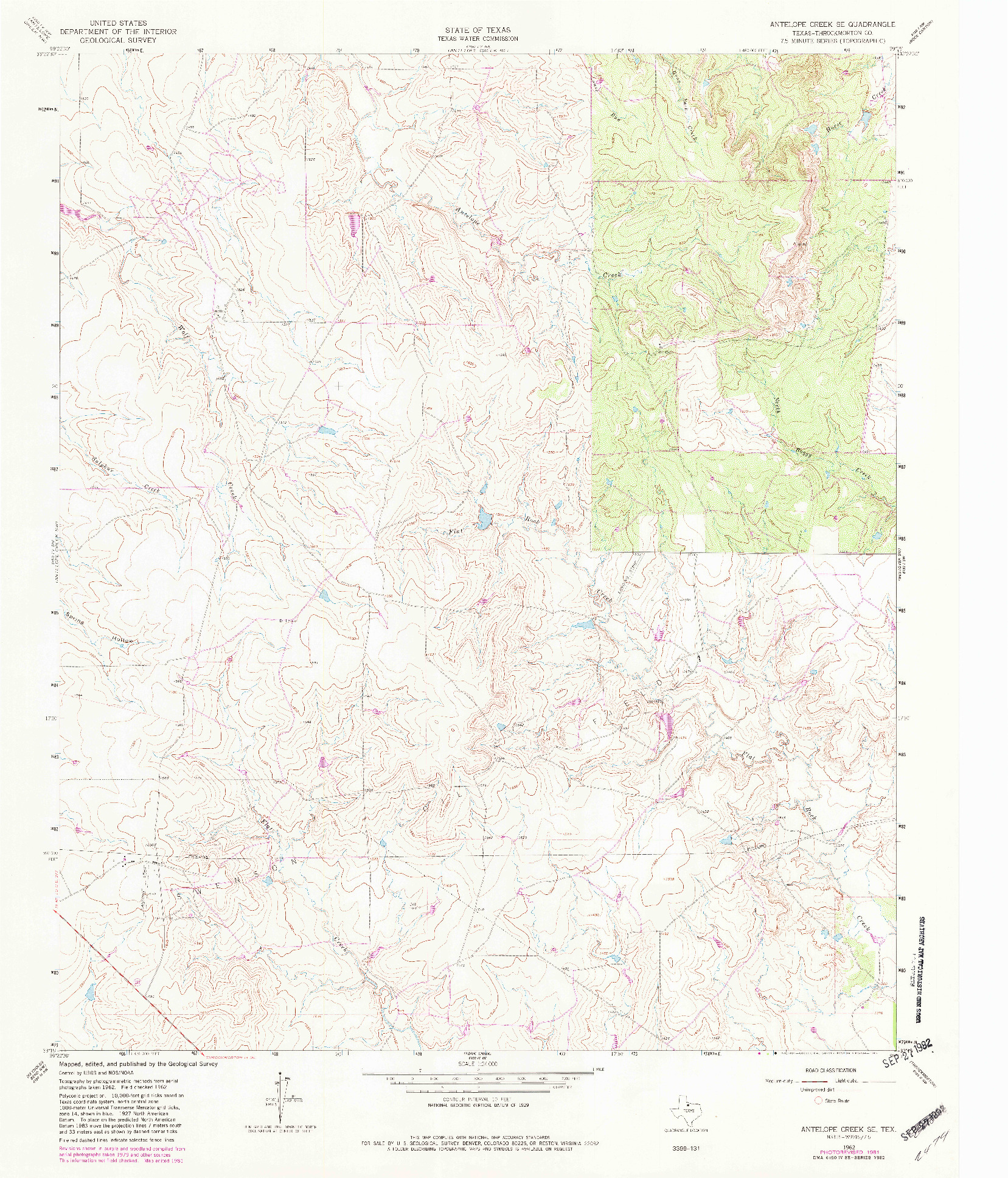 USGS 1:24000-SCALE QUADRANGLE FOR ANTELOPE CREEK SE, TX 1962