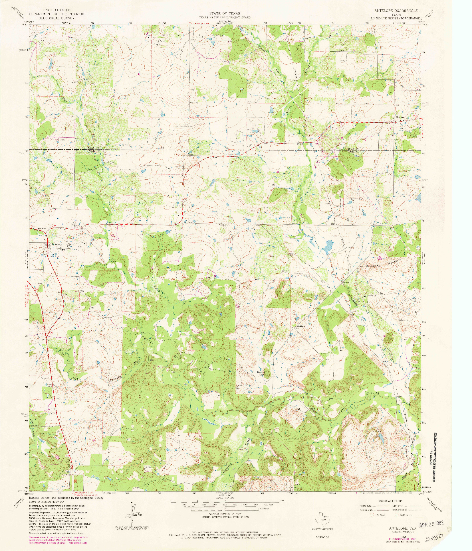USGS 1:24000-SCALE QUADRANGLE FOR ANTELOPE, TX 1964