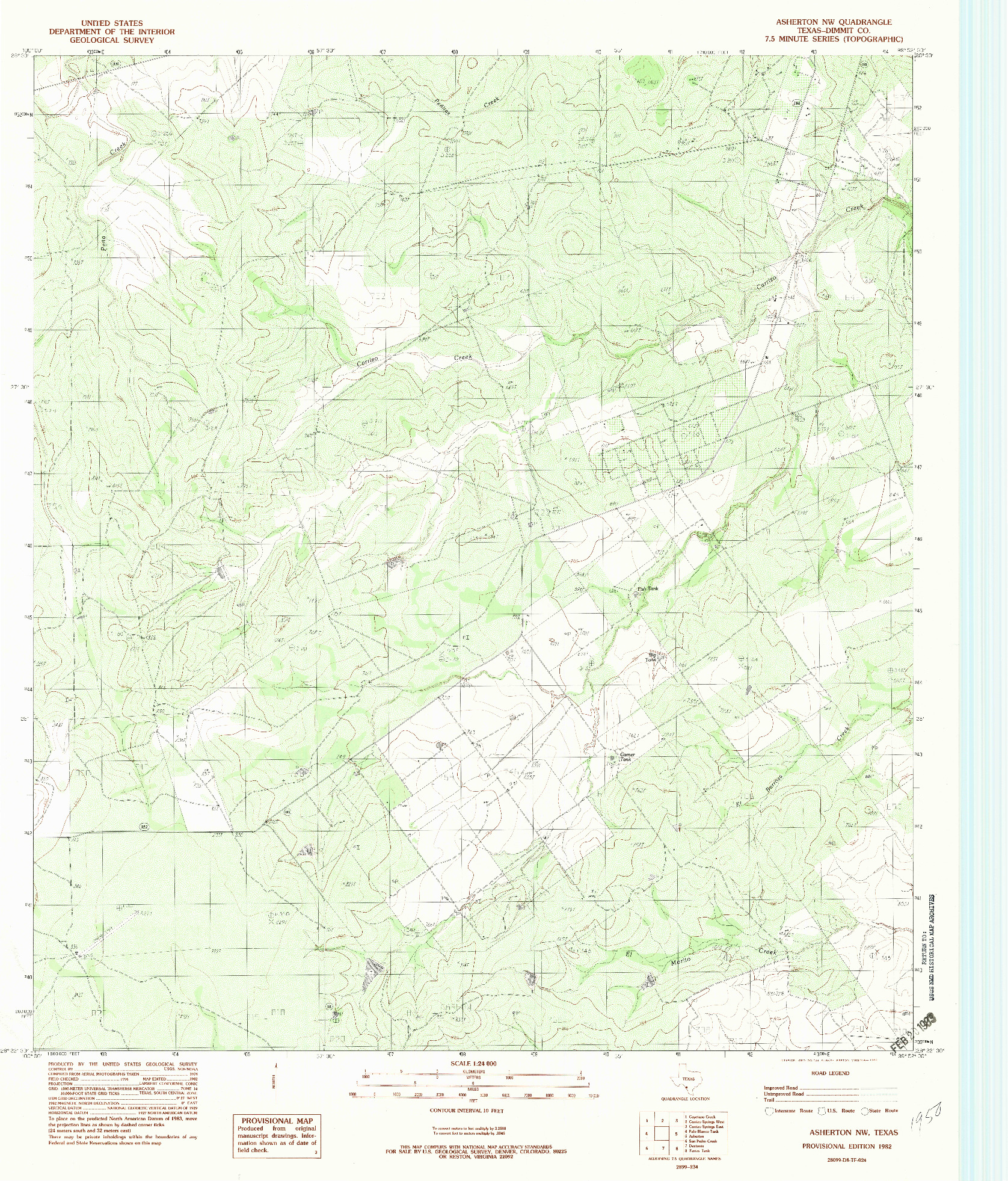USGS 1:24000-SCALE QUADRANGLE FOR ASHERTON NW, TX 1982