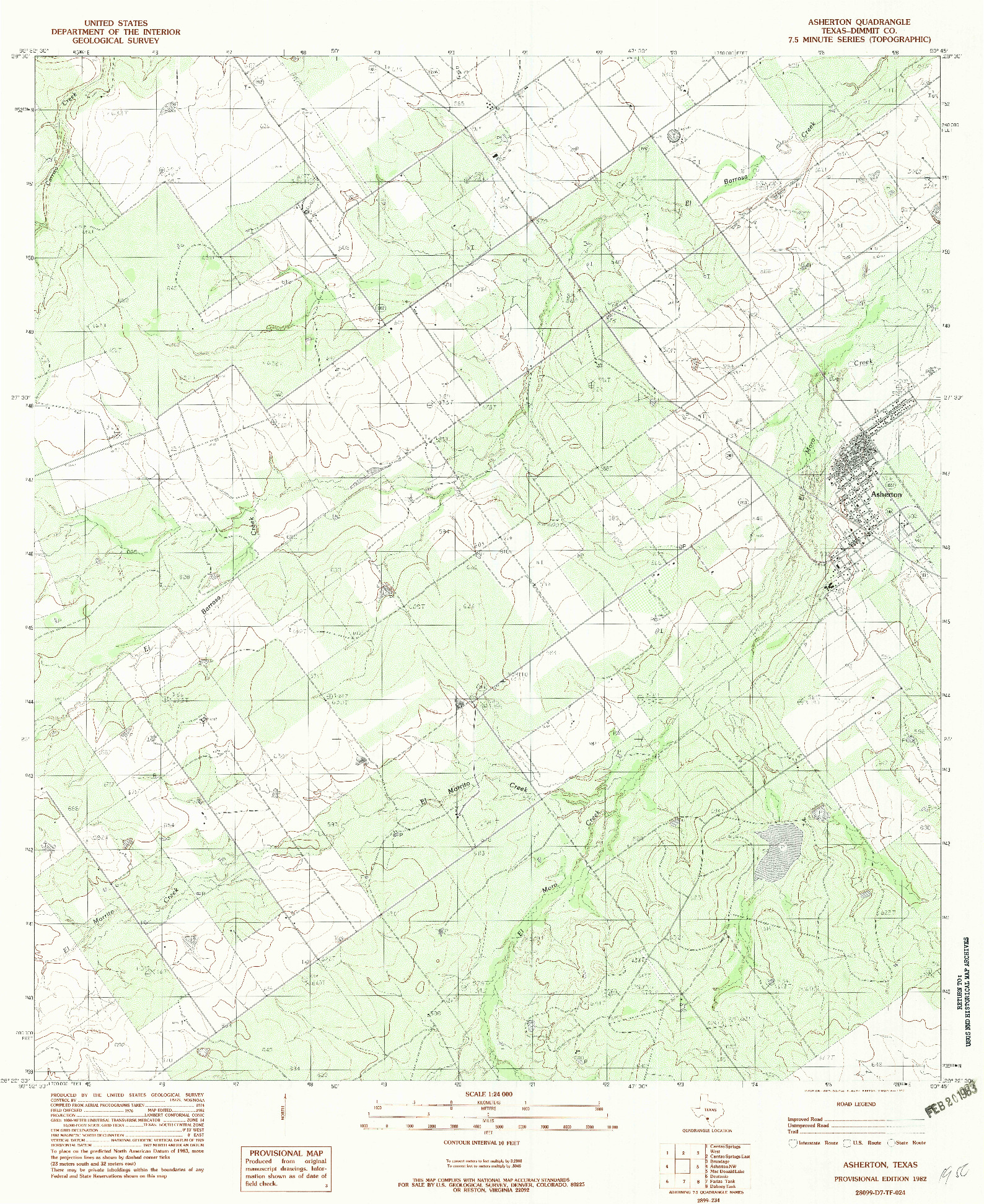 USGS 1:24000-SCALE QUADRANGLE FOR ASHERTON, TX 1982