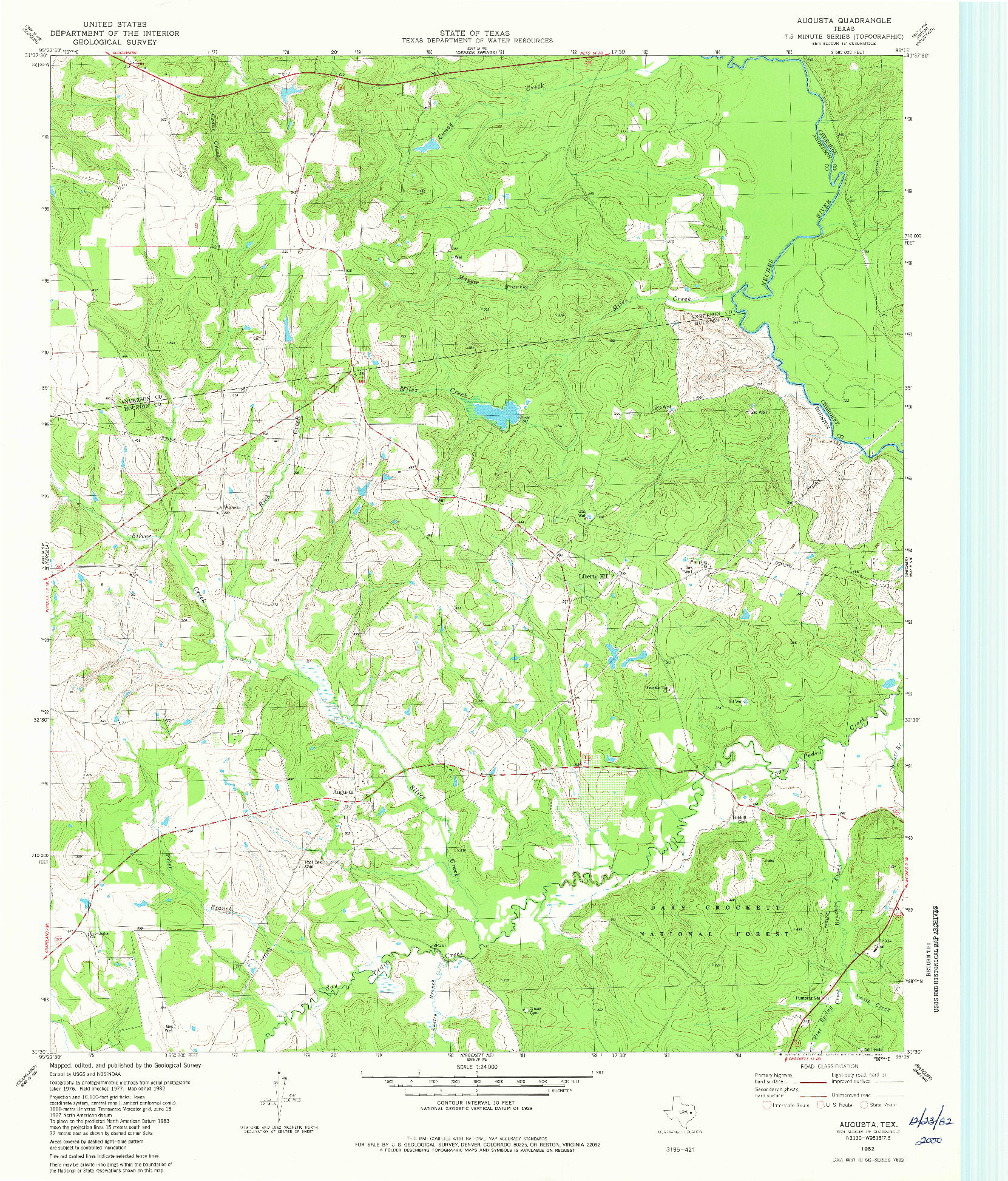 USGS 1:24000-SCALE QUADRANGLE FOR AUGUSTA, TX 1982