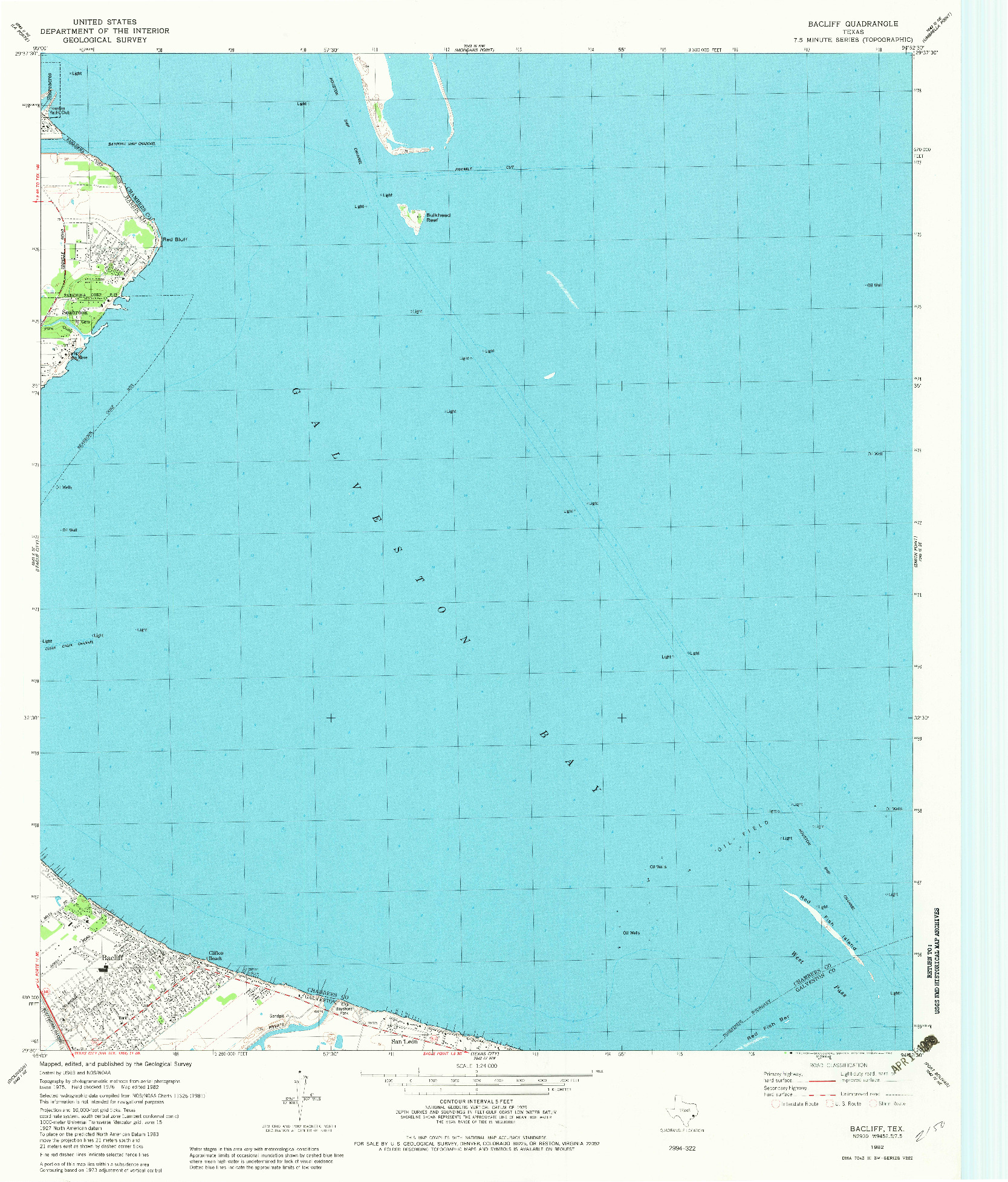 USGS 1:24000-SCALE QUADRANGLE FOR BACLIFF, TX 1982