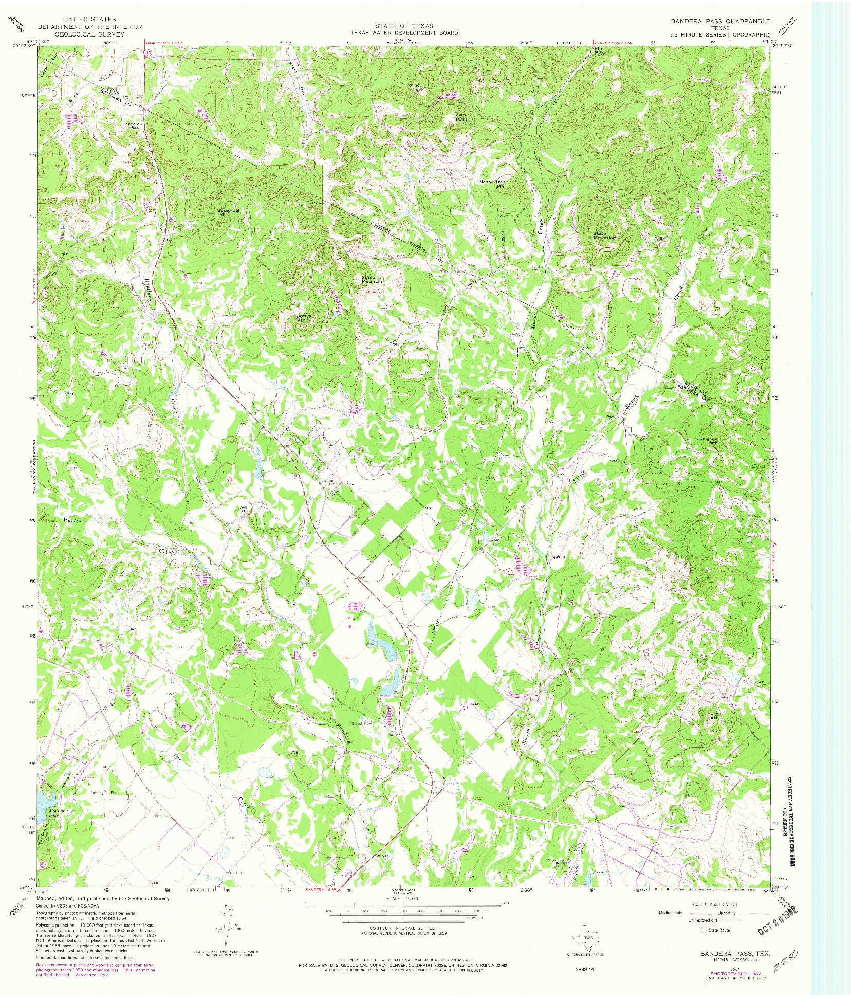 USGS 1:24000-SCALE QUADRANGLE FOR BANDERA PASS, TX 1964