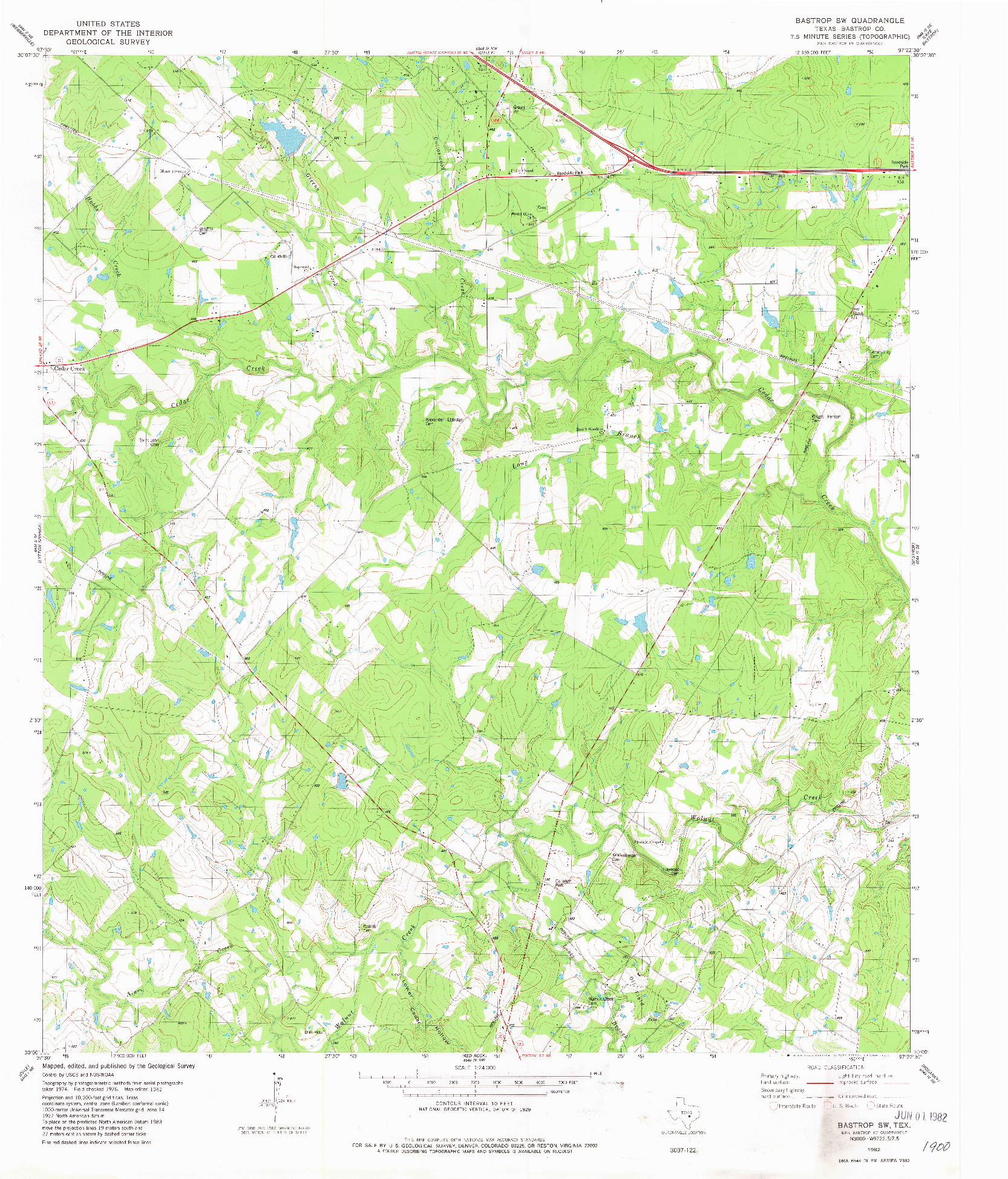 USGS 1:24000-SCALE QUADRANGLE FOR BASTROP SW, TX 1982