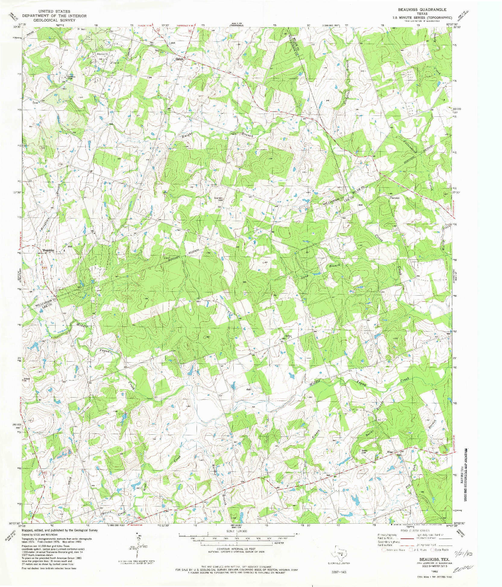 USGS 1:24000-SCALE QUADRANGLE FOR BEAUKISS, TX 1982