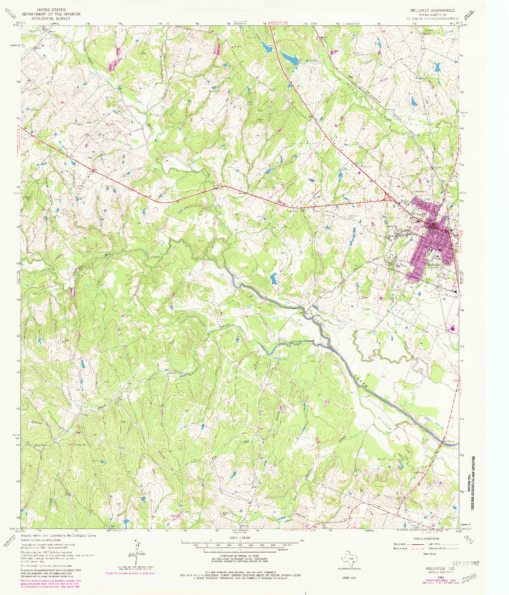 USGS 1:24000-SCALE QUADRANGLE FOR BELLVILLE, TX 1963