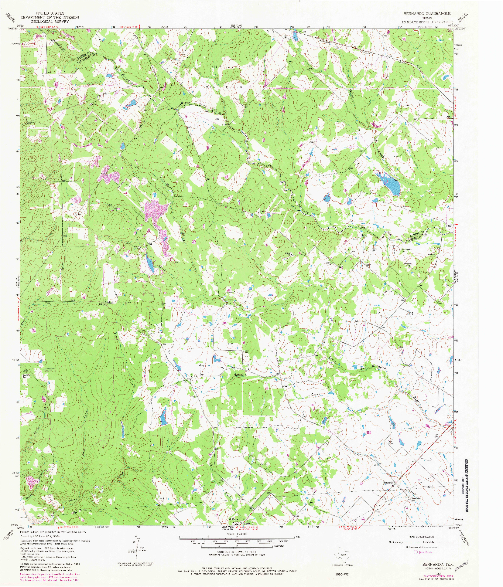 USGS 1:24000-SCALE QUADRANGLE FOR BERNARDO, TX 1958