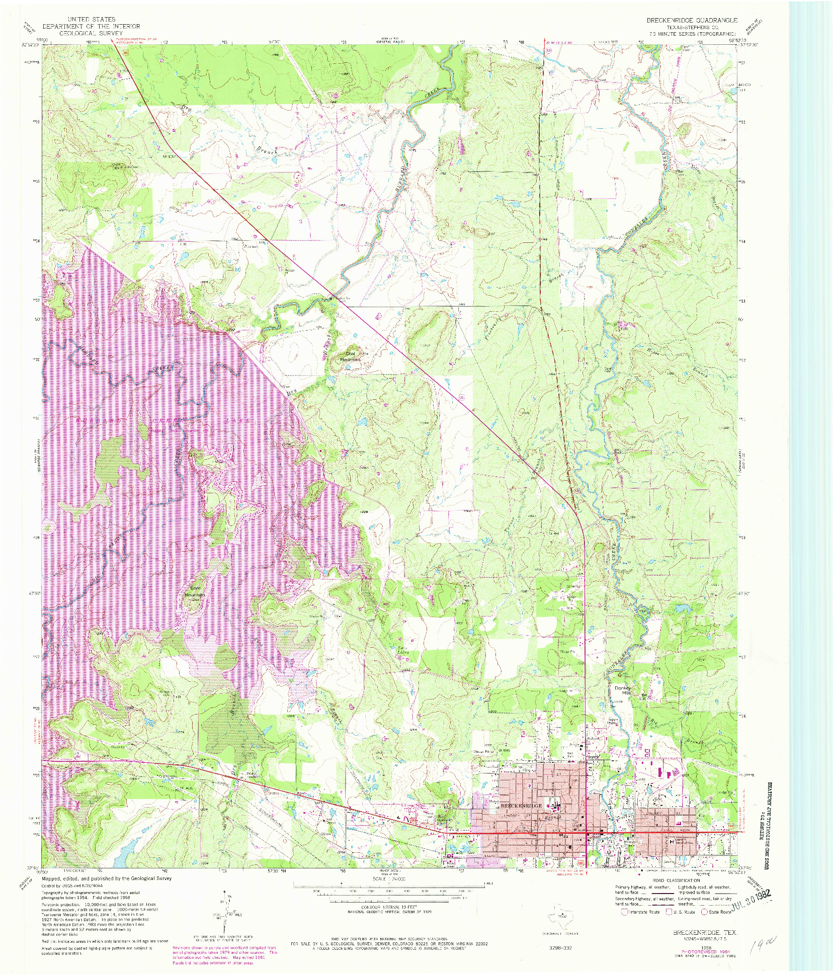 USGS 1:24000-SCALE QUADRANGLE FOR BRECKENRIDGE, TX 1958