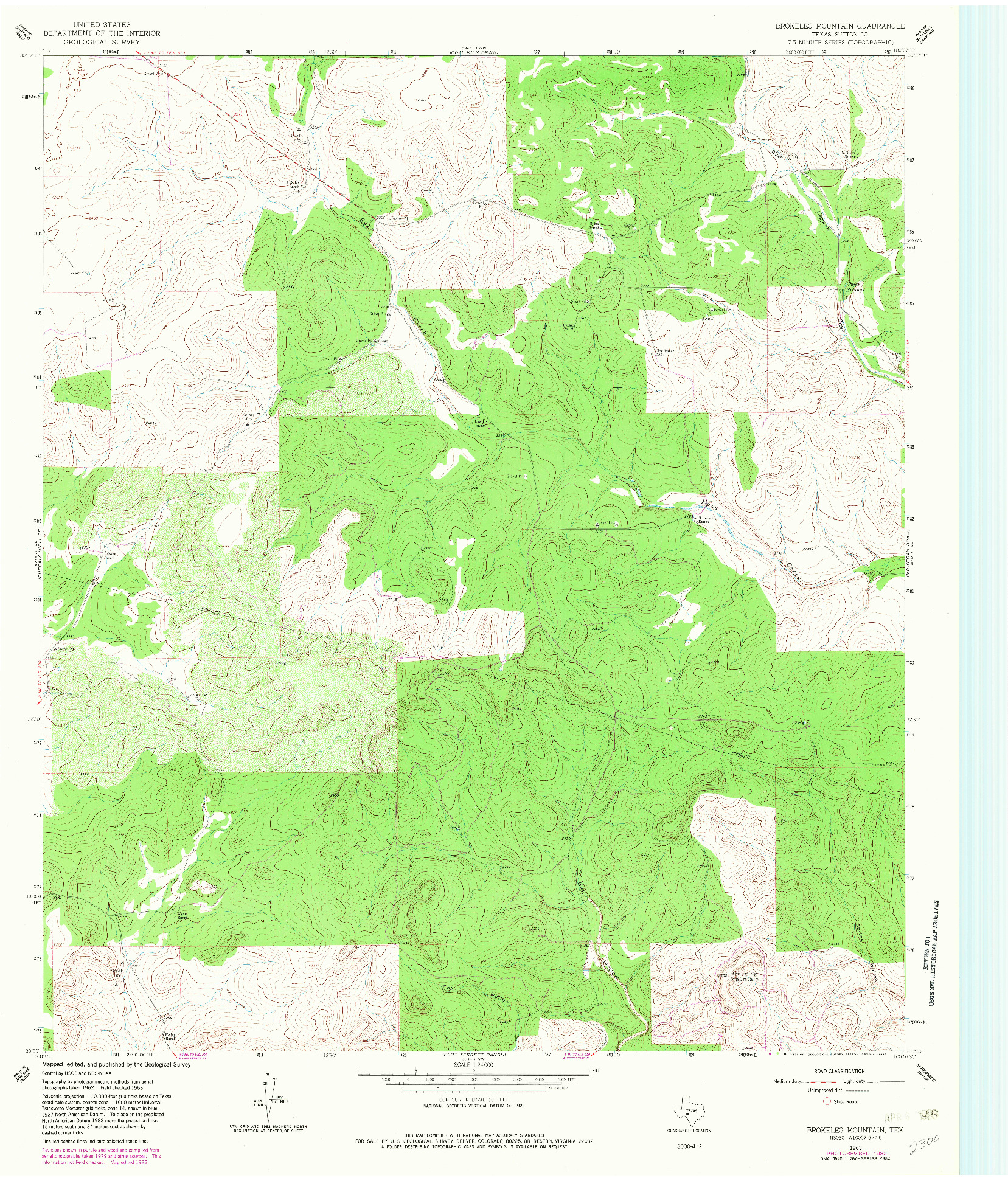 USGS 1:24000-SCALE QUADRANGLE FOR BROKELEG MOUNTAIN, TX 1963