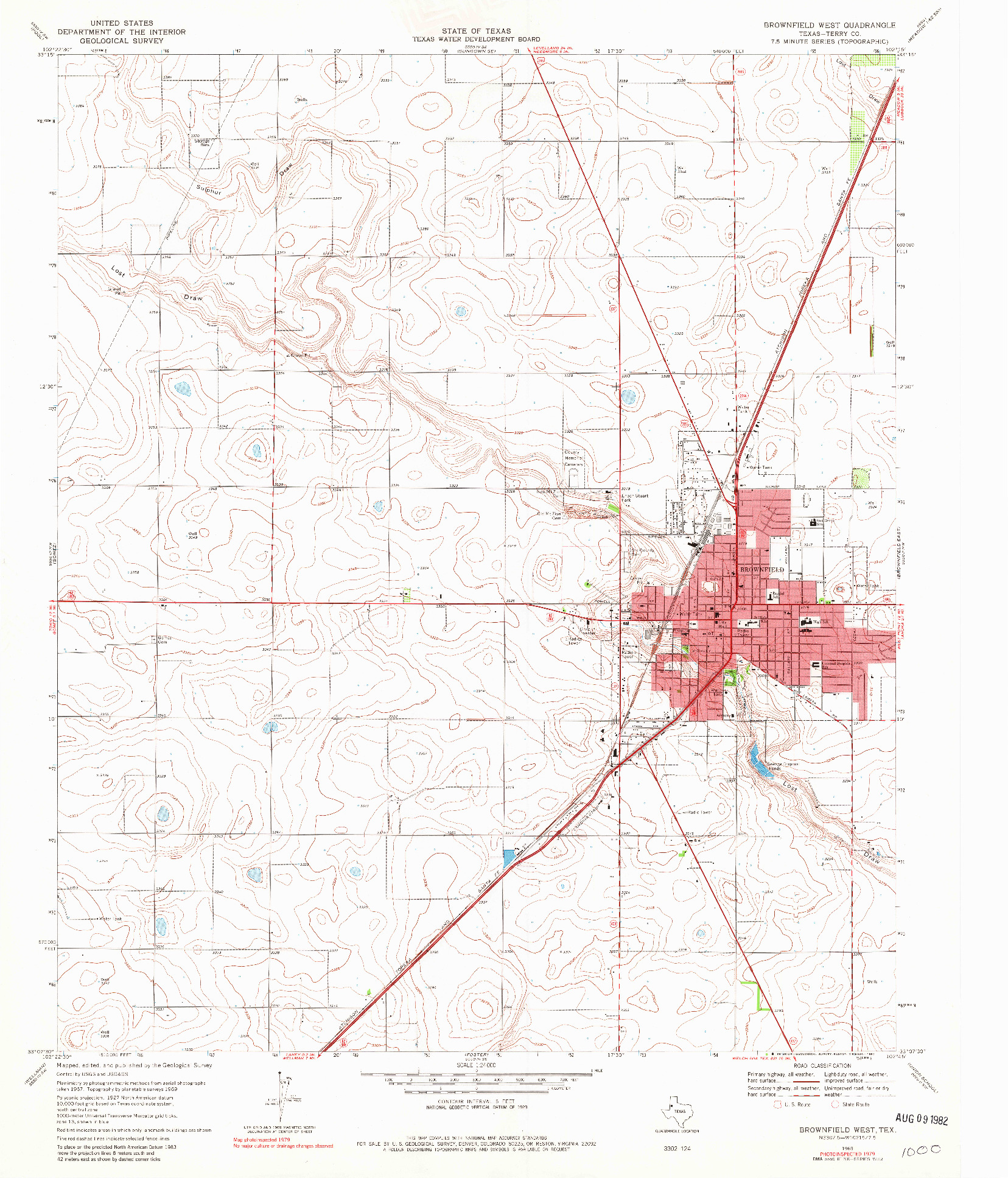 USGS 1:24000-SCALE QUADRANGLE FOR BROWNFIELD WEST, TX 1969