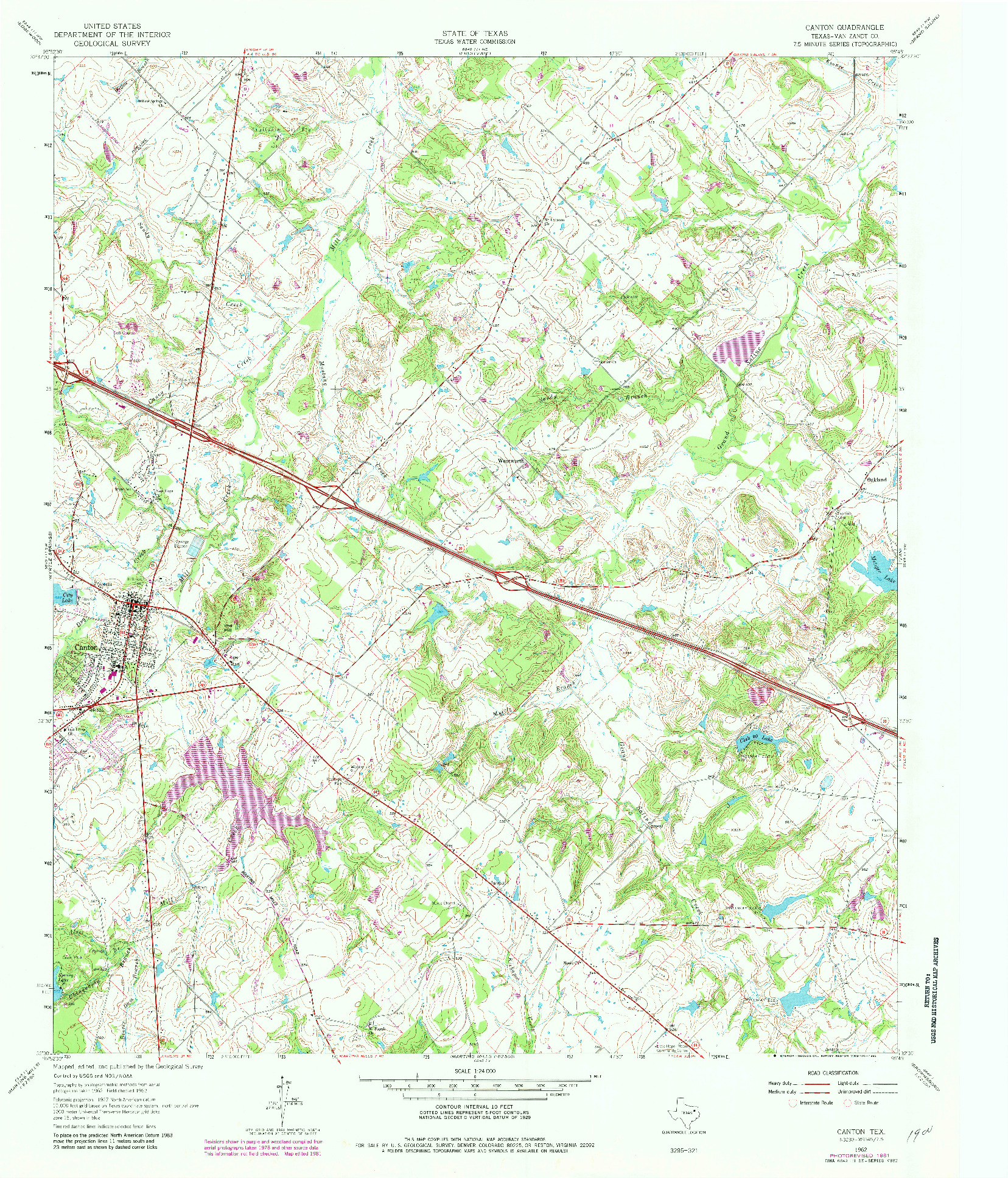 USGS 1:24000-SCALE QUADRANGLE FOR CANTON, TX 1962