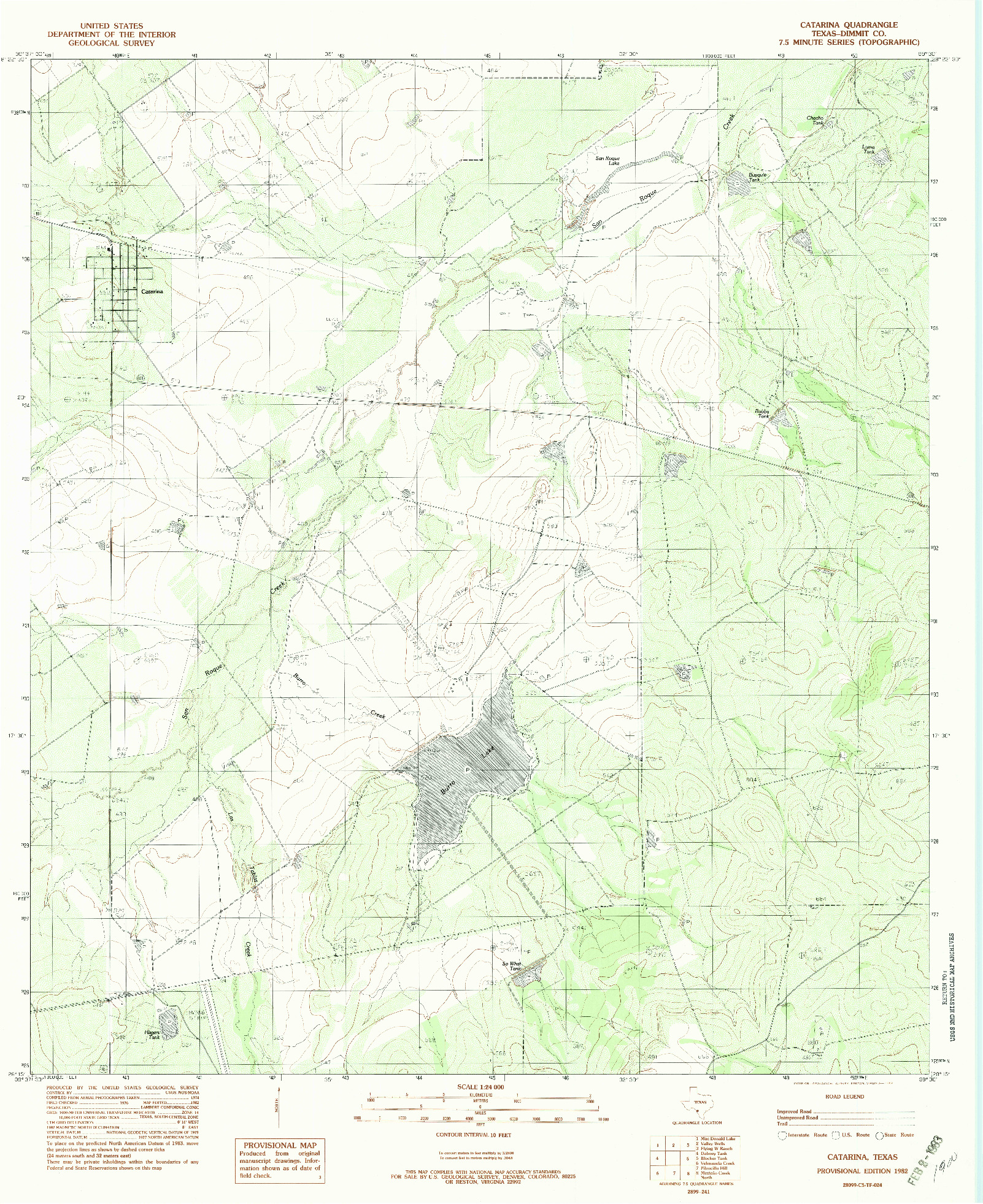 USGS 1:24000-SCALE QUADRANGLE FOR CATARINA, TX 1982