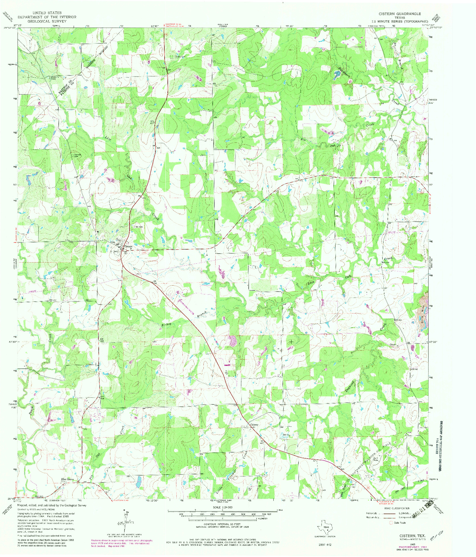 USGS 1:24000-SCALE QUADRANGLE FOR CISTERN, TX 1965