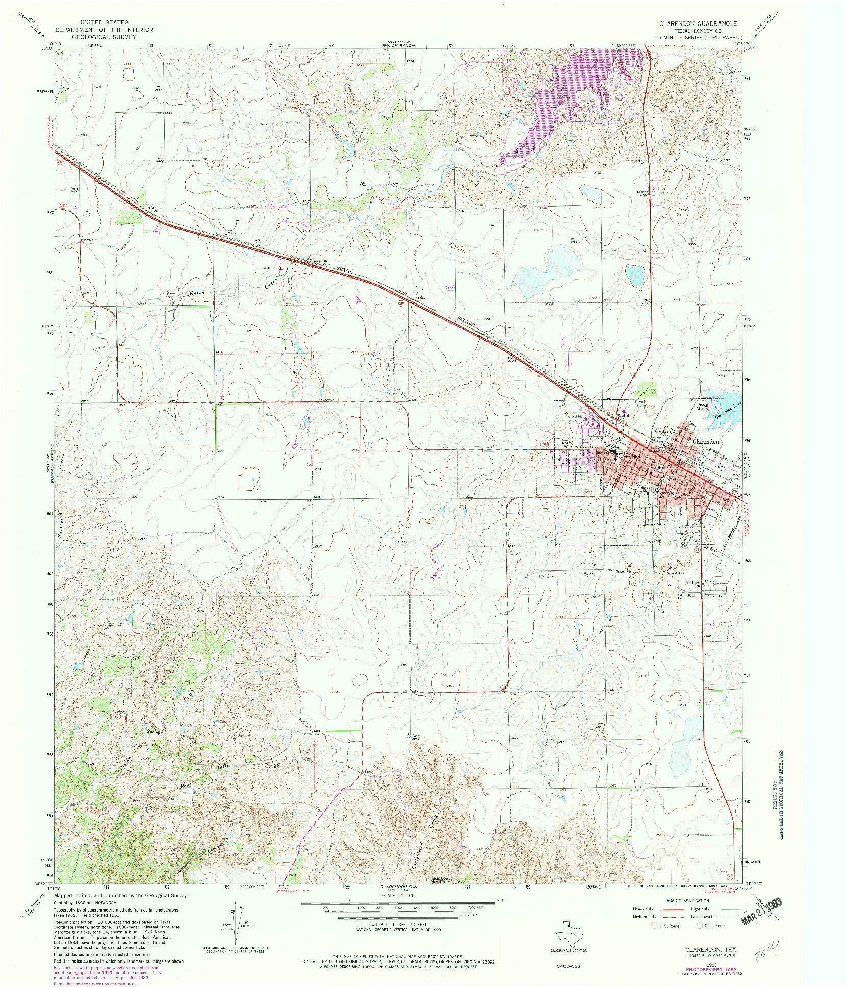 USGS 1:24000-SCALE QUADRANGLE FOR CLARENDON, TX 1963