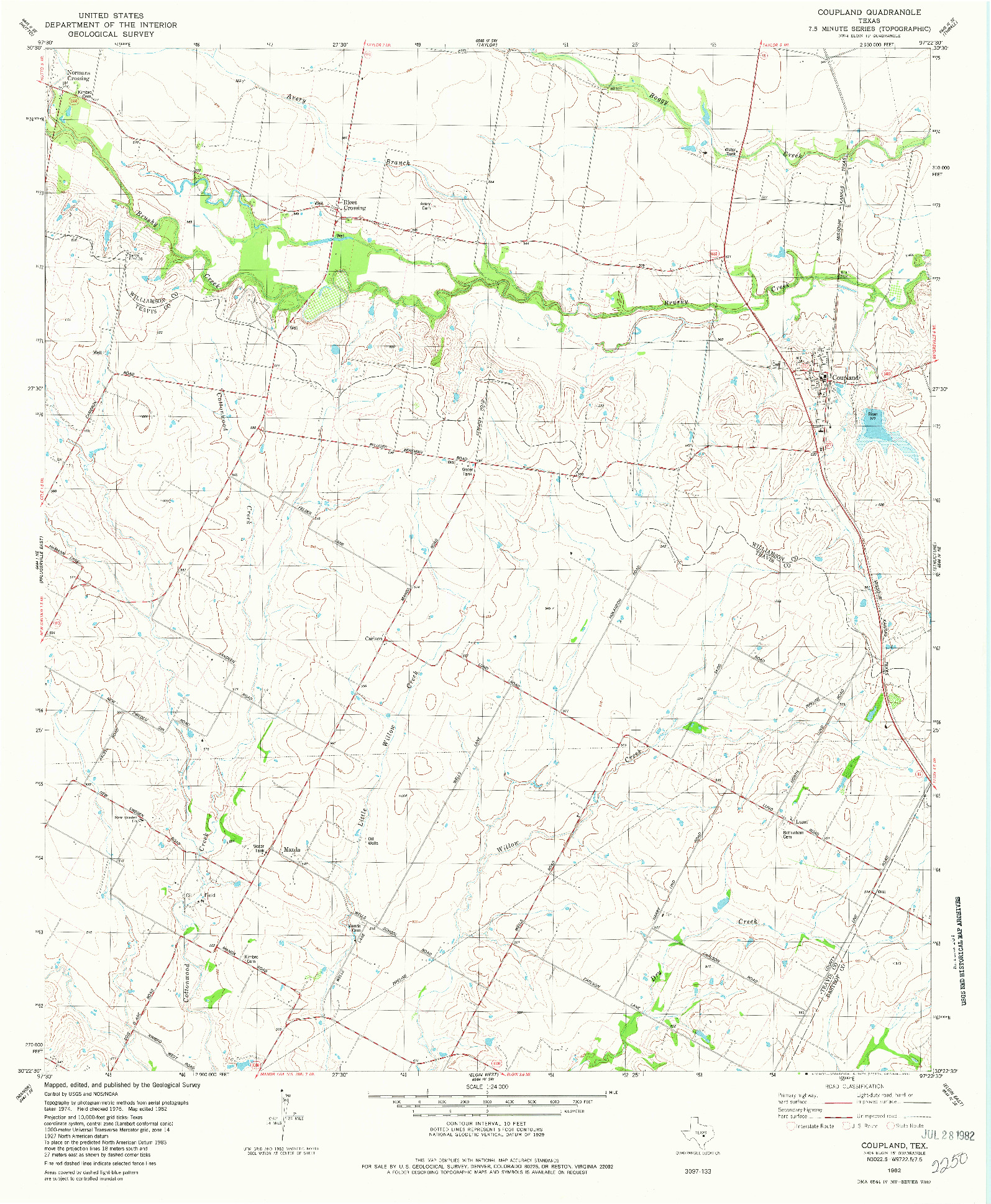 USGS 1:24000-SCALE QUADRANGLE FOR COUPLAND, TX 1982