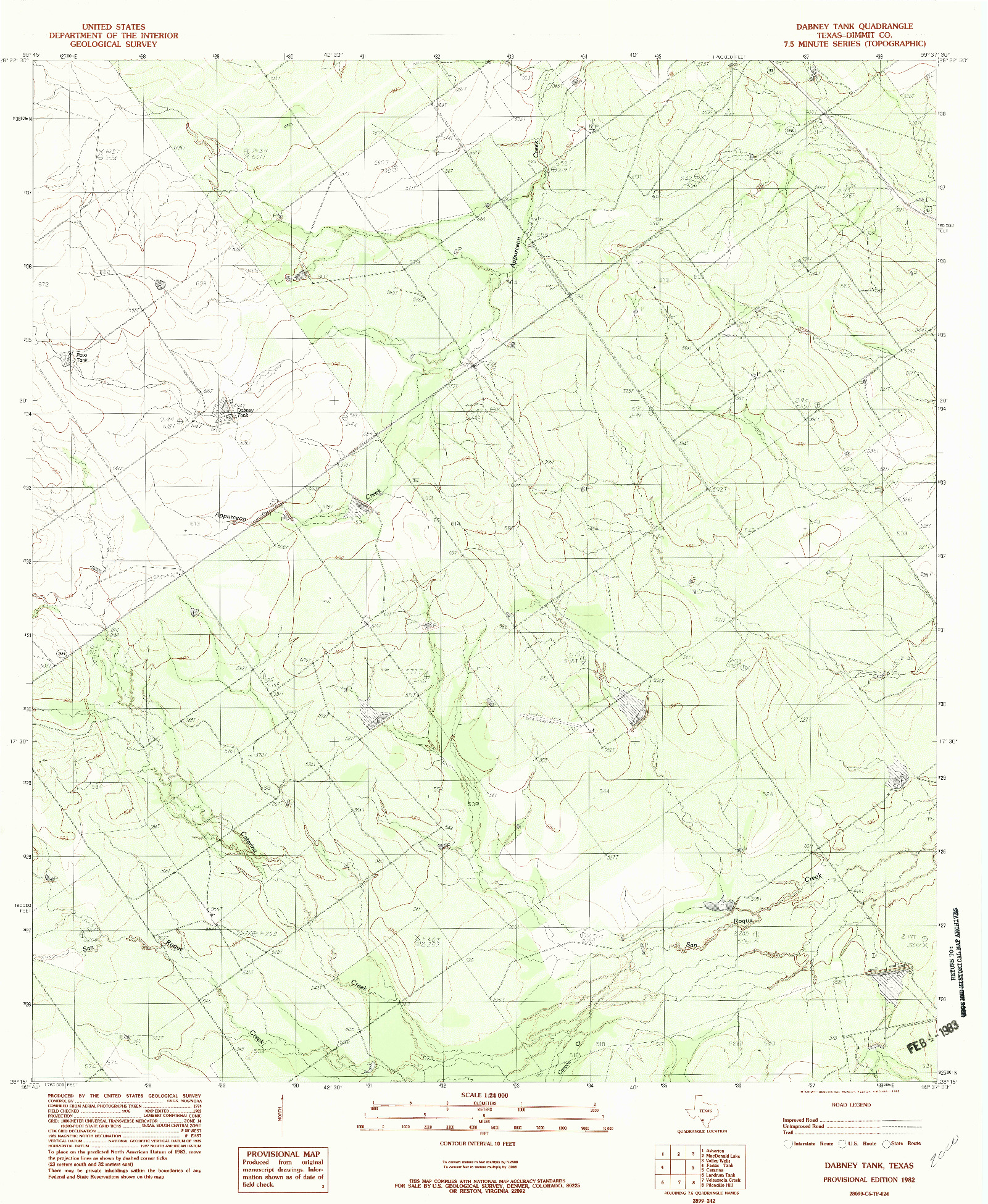 USGS 1:24000-SCALE QUADRANGLE FOR DABNEY TANK, TX 1982