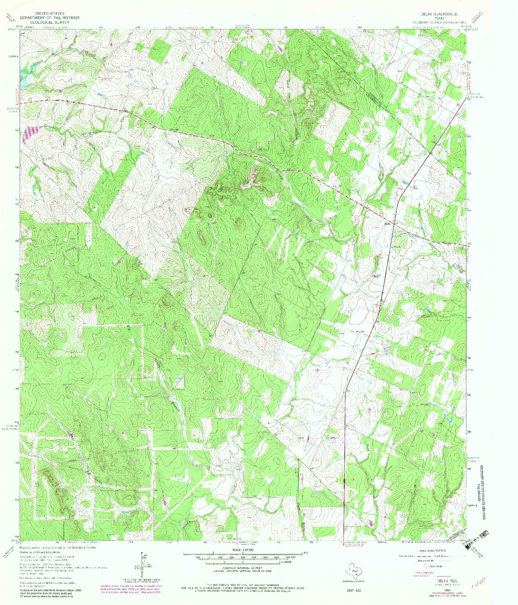 USGS 1:24000-SCALE QUADRANGLE FOR DELHI, TX 1964