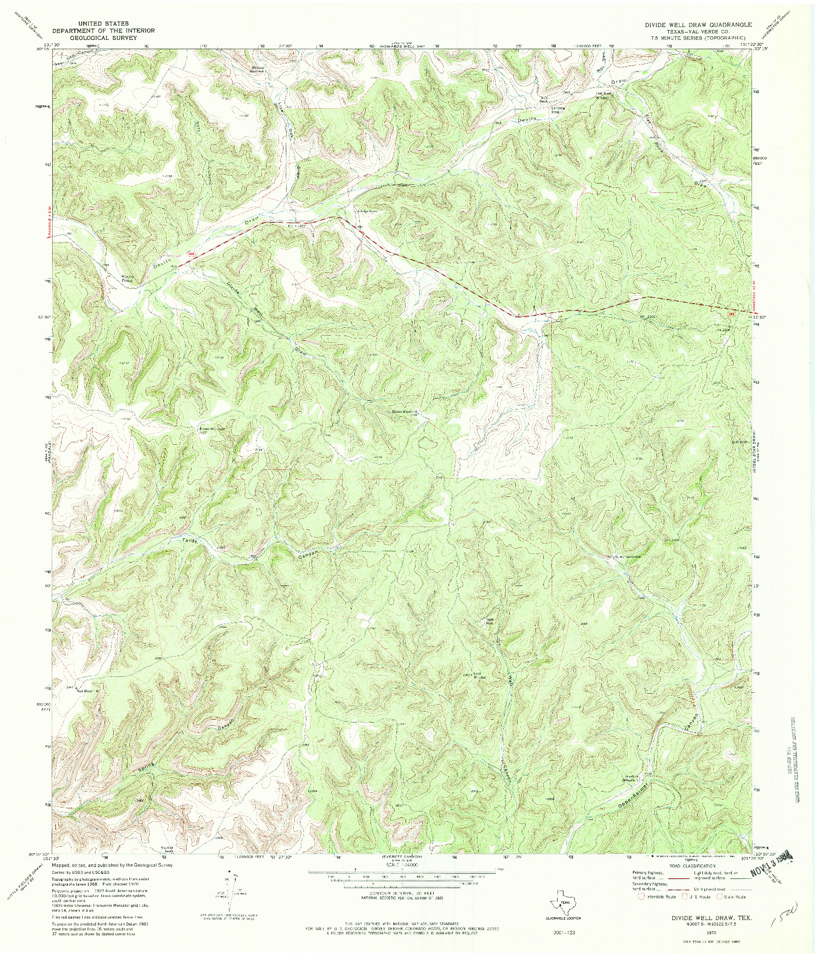 USGS 1:24000-SCALE QUADRANGLE FOR DIVIDE WELL DRAW, TX 1970