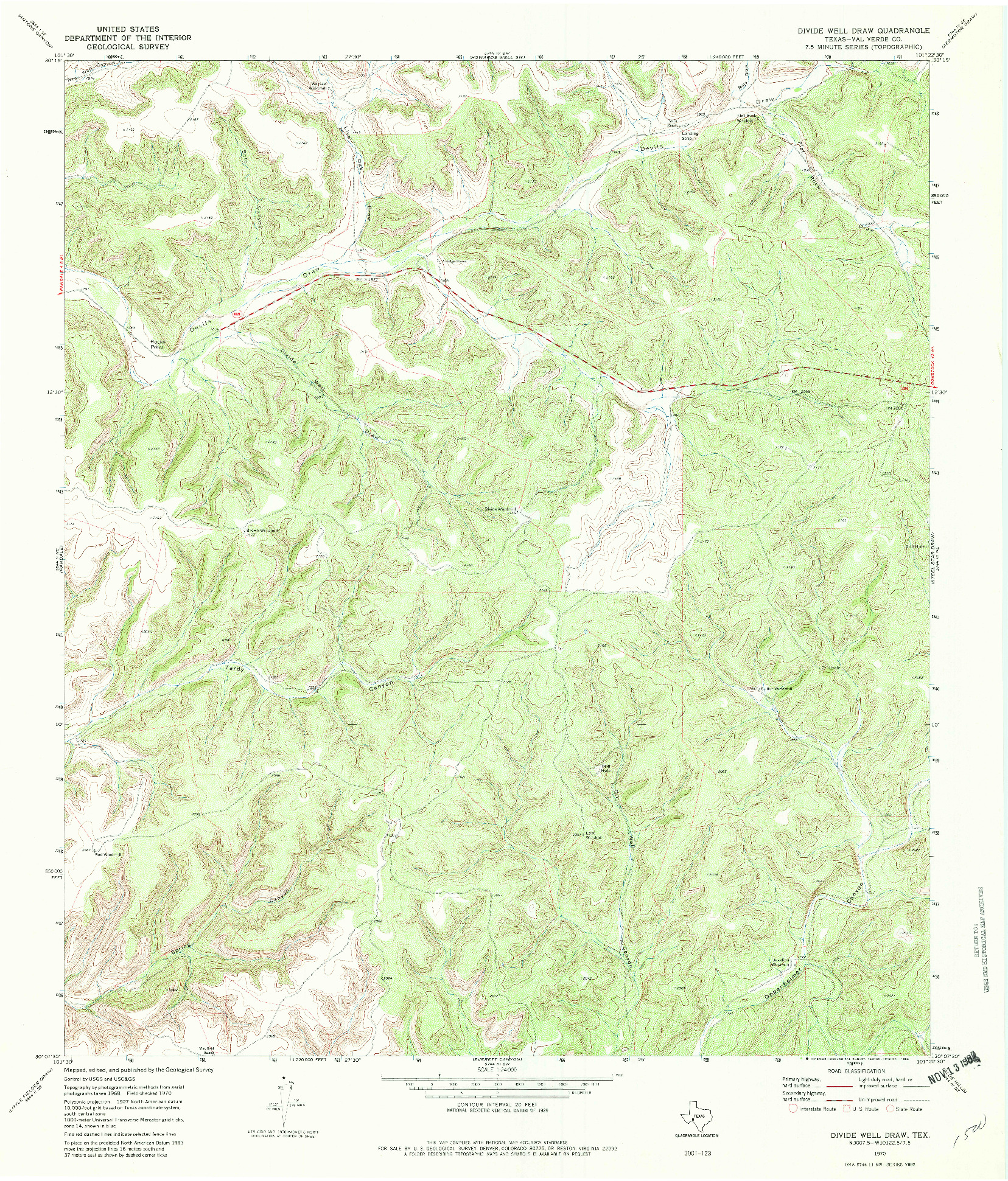 USGS 1:24000-SCALE QUADRANGLE FOR DIVIDE WELL DRAW, TX 1970