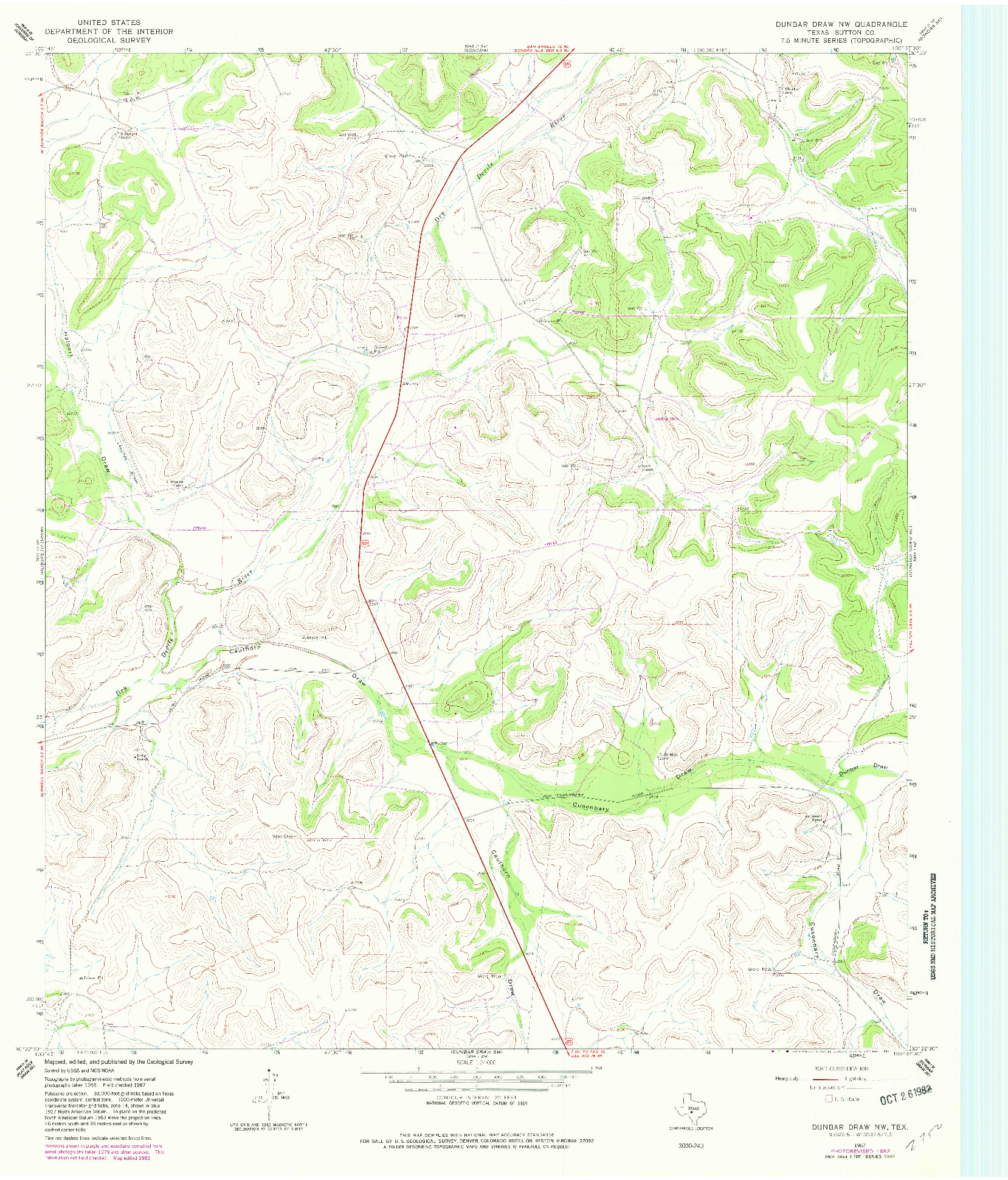 USGS 1:24000-SCALE QUADRANGLE FOR DUNBAR DRAW NW, TX 1967