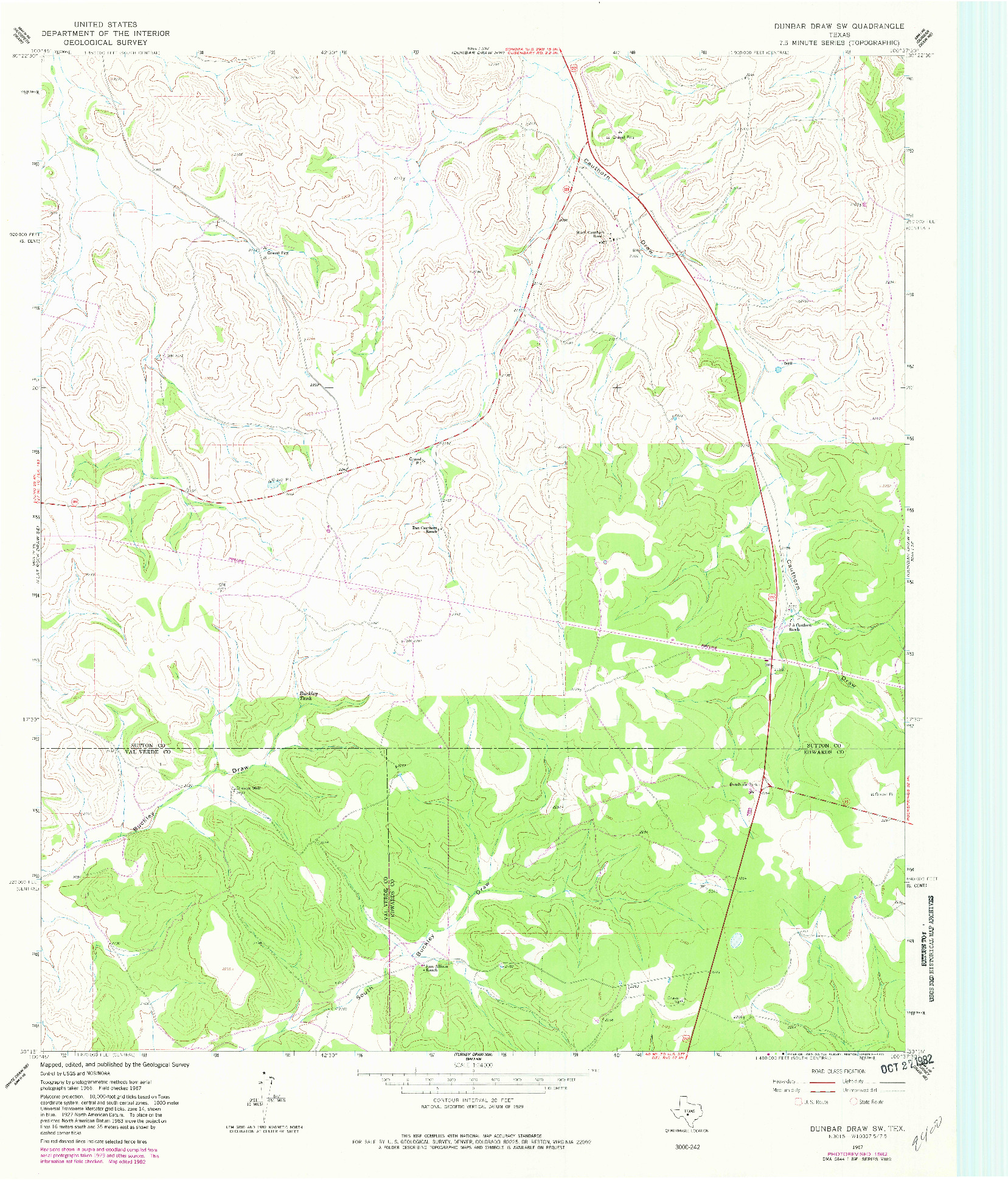 USGS 1:24000-SCALE QUADRANGLE FOR DUNBAR DRAW SW, TX 1967