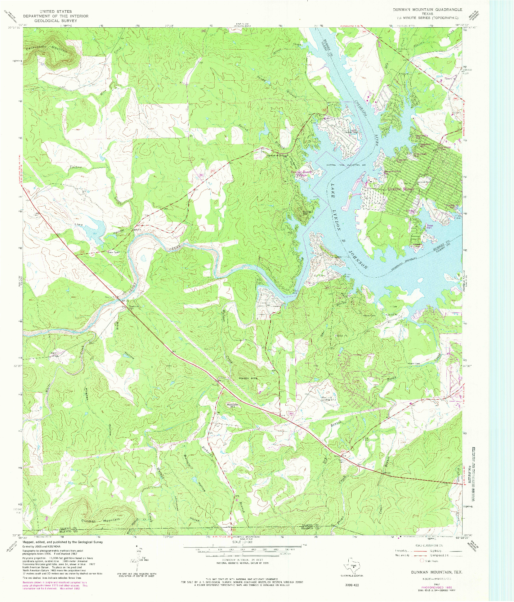 USGS 1:24000-SCALE QUADRANGLE FOR DUNMAN MOUNTAIN, TX 1967