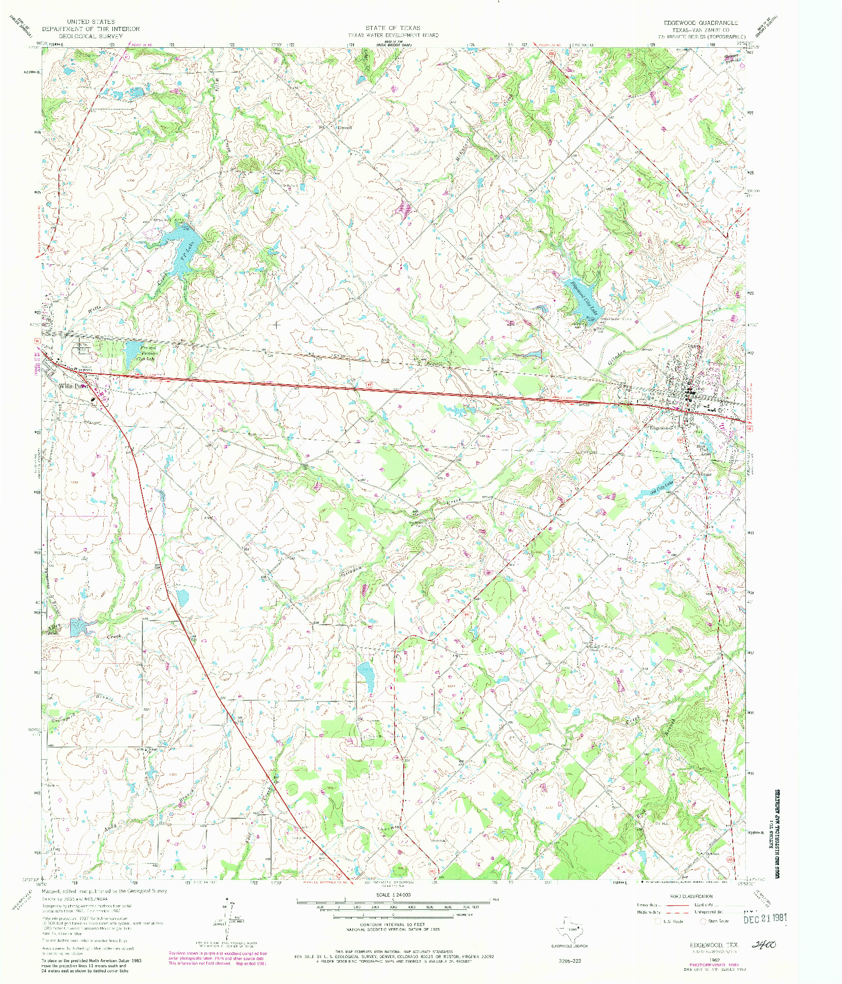 USGS 1:24000-SCALE QUADRANGLE FOR EDGEWOOD, TX 1962