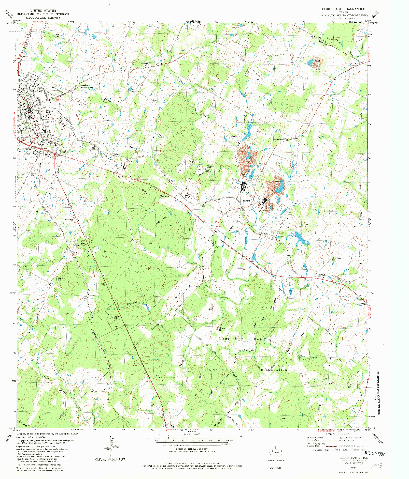 USGS 1:24000-SCALE QUADRANGLE FOR ELGIN EAST, TX 1982