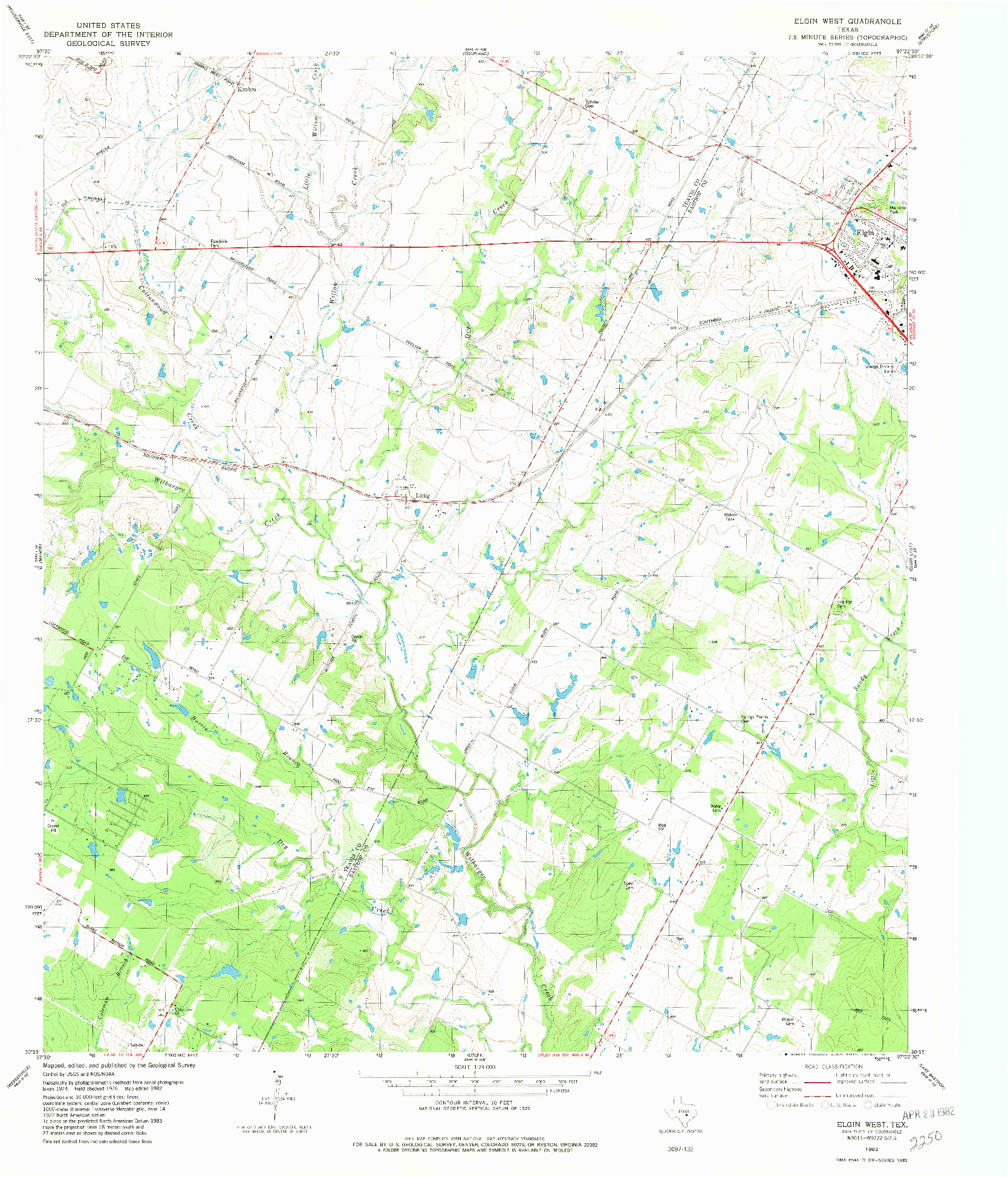 USGS 1:24000-SCALE QUADRANGLE FOR ELGIN WEST, TX 1982