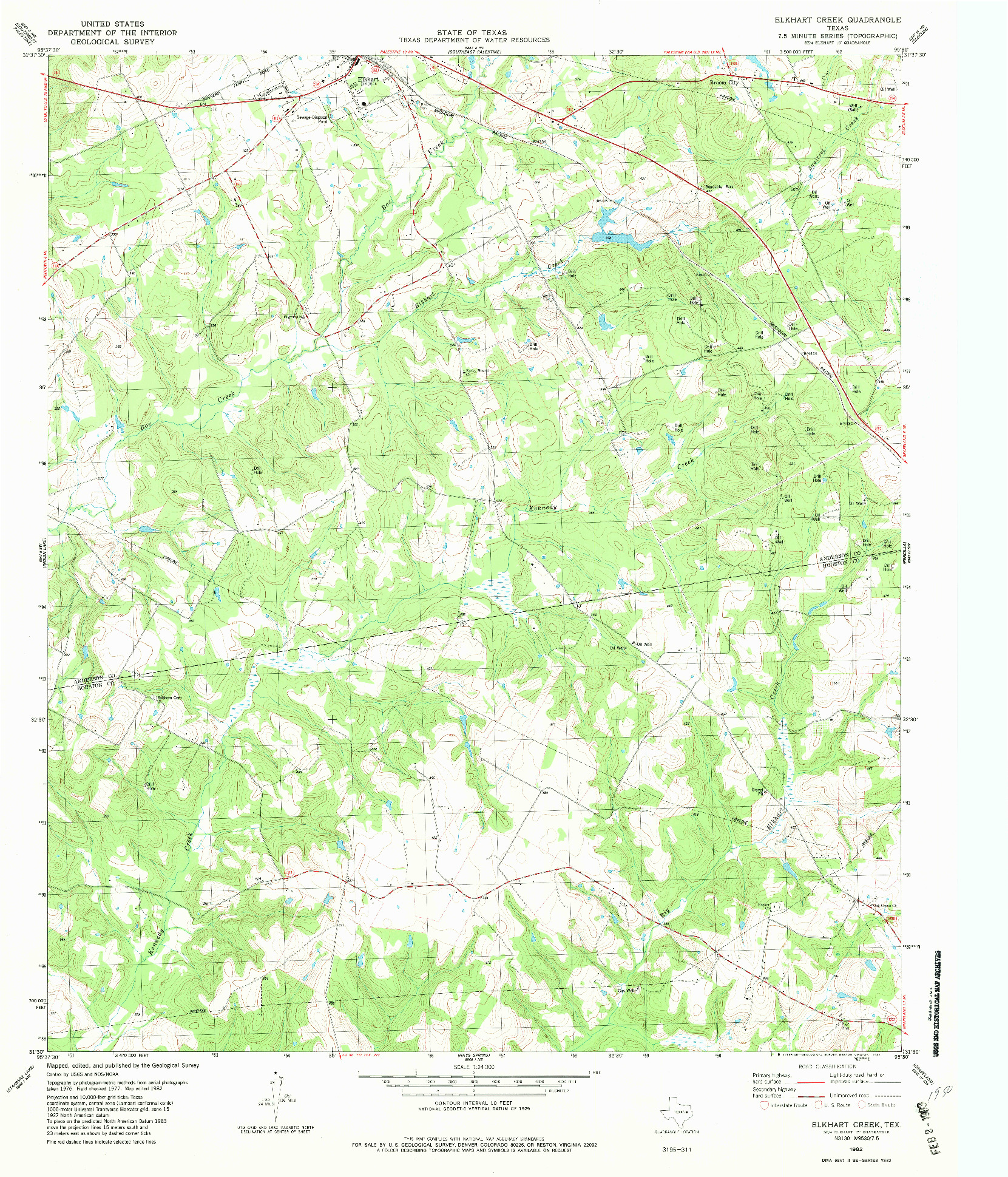 USGS 1:24000-SCALE QUADRANGLE FOR ELKHART CREEK, TX 1982