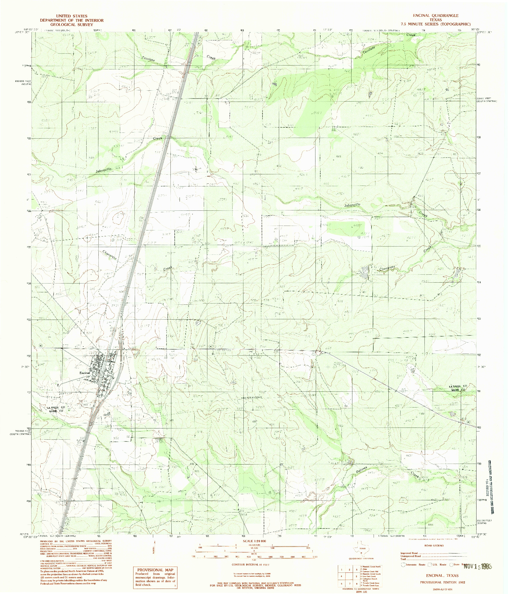 USGS 1:24000-SCALE QUADRANGLE FOR ENCINAL, TX 1982