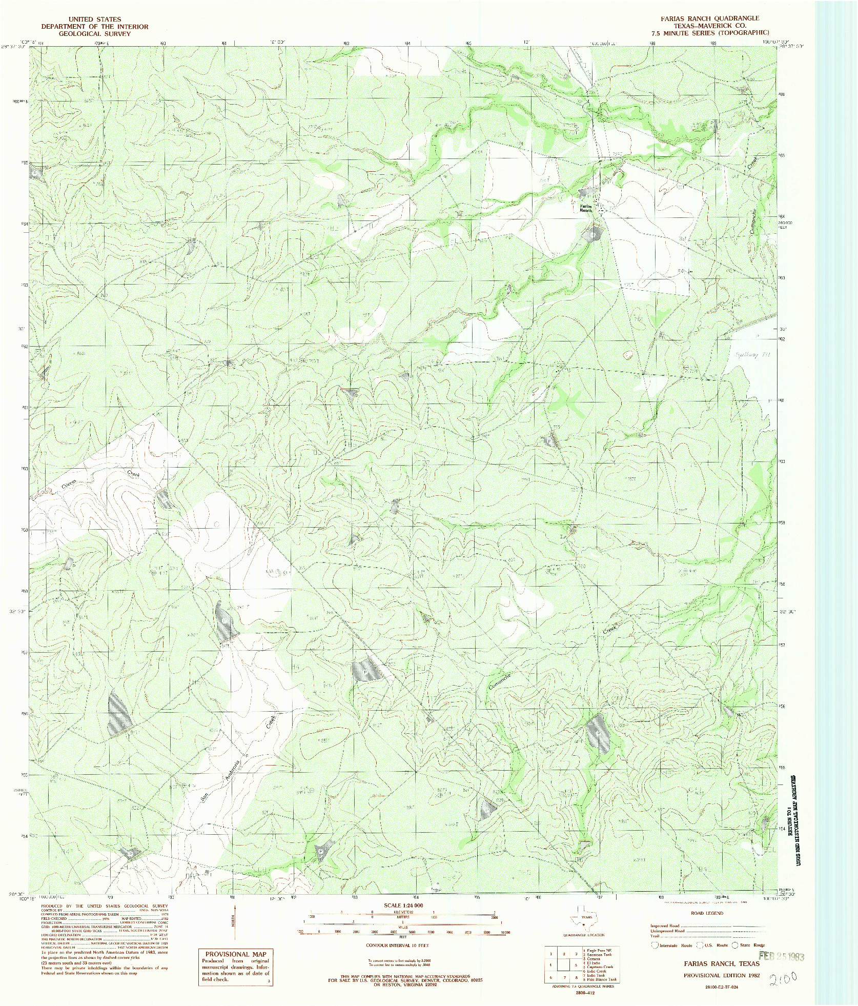 USGS 1:24000-SCALE QUADRANGLE FOR FARIAS RANCH, TX 1982