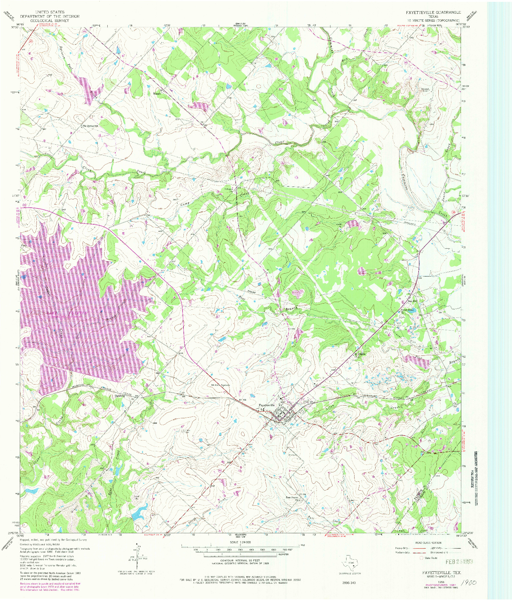 USGS 1:24000-SCALE QUADRANGLE FOR FAYETTEVILLE, TX 1958
