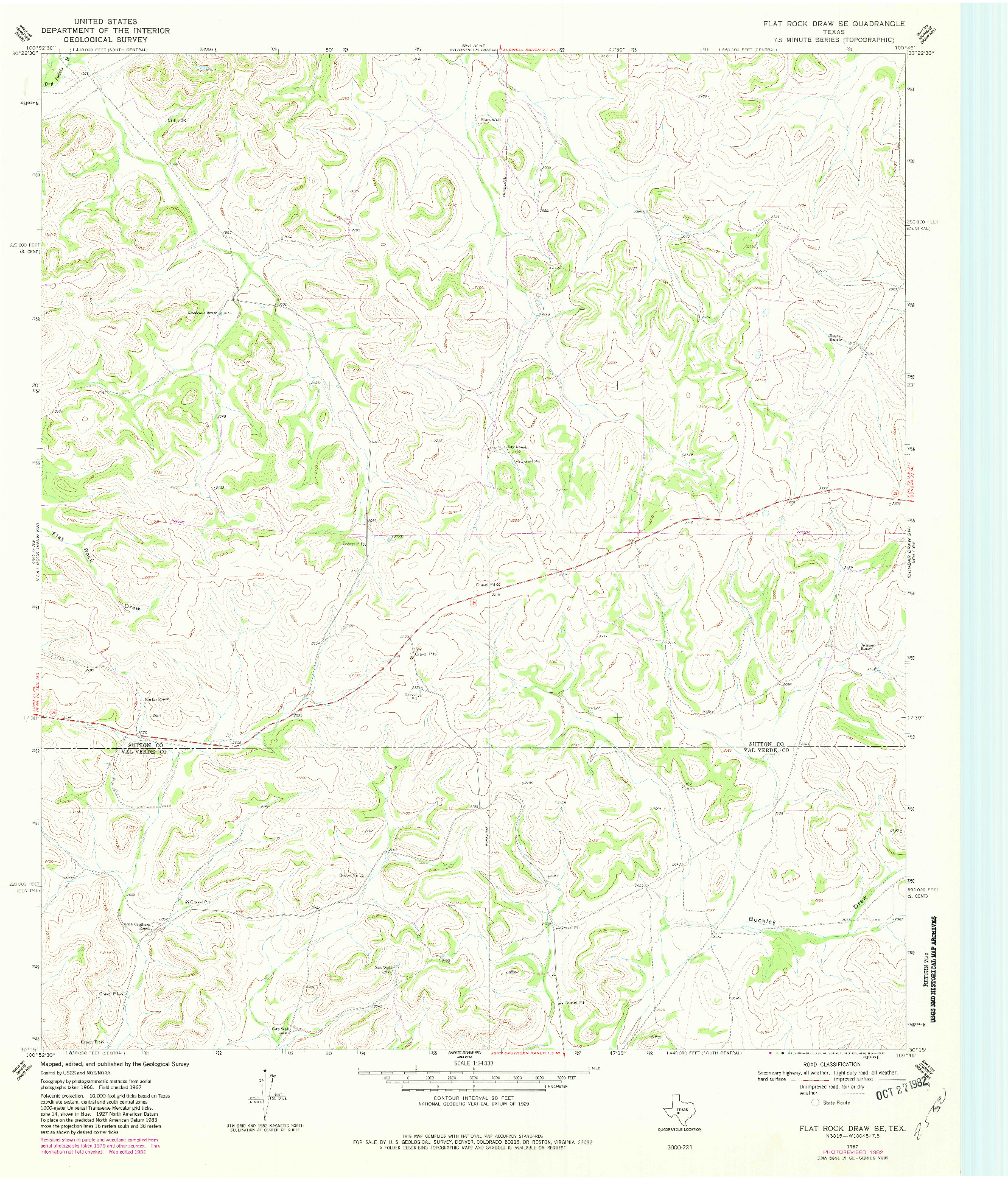 USGS 1:24000-SCALE QUADRANGLE FOR FLAT ROCK DRAW SE, TX 1967