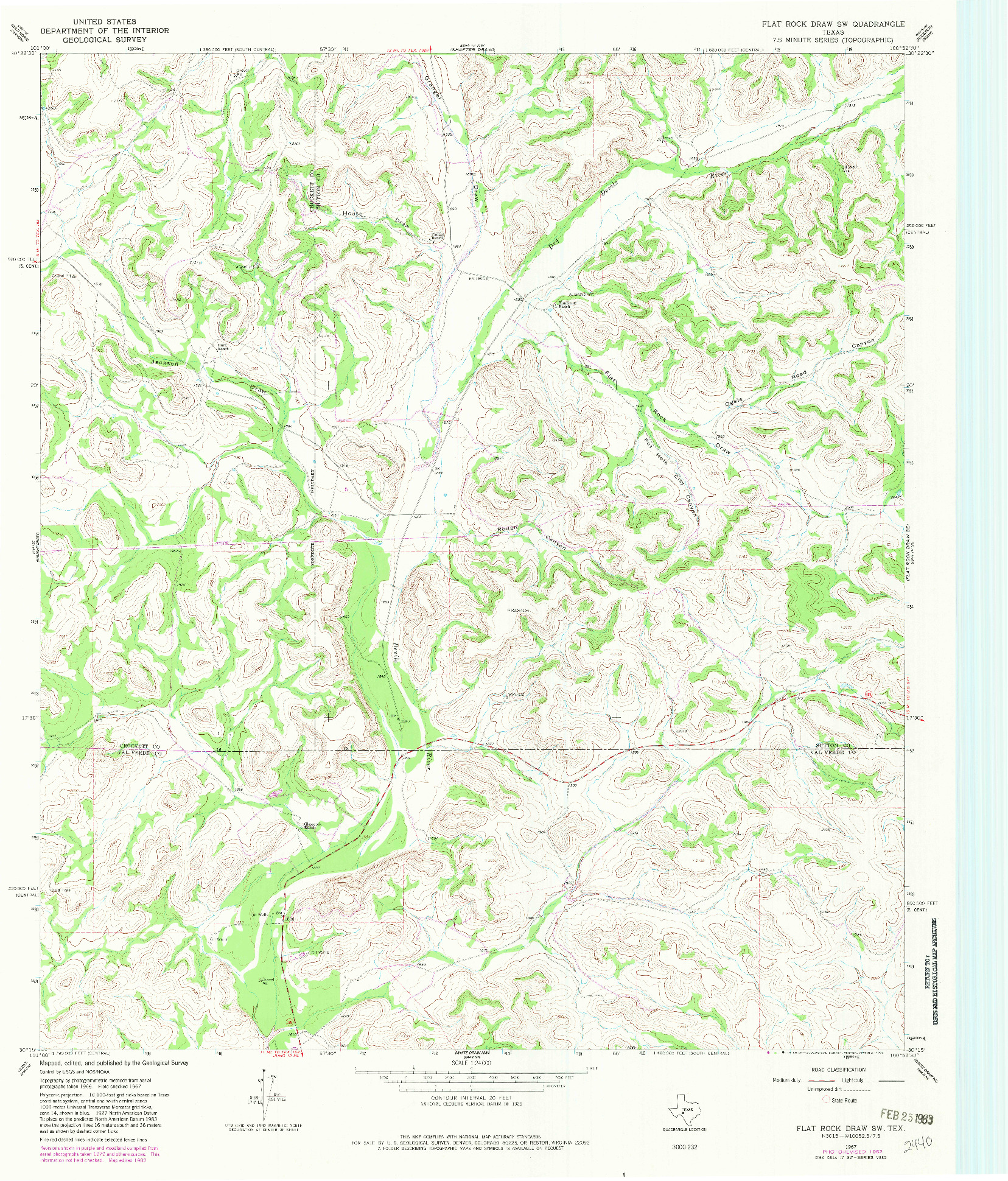 USGS 1:24000-SCALE QUADRANGLE FOR FLAT ROCK DRAW SW, TX 1967