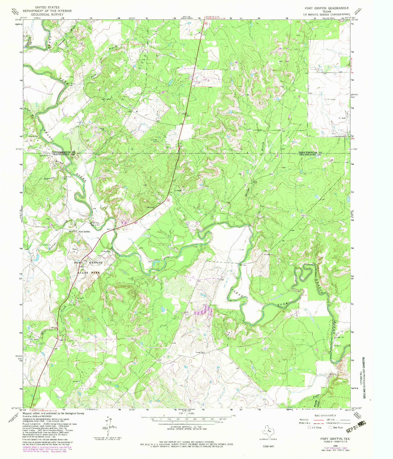 USGS 1:24000-SCALE QUADRANGLE FOR FORT GRIFFIN, TX 1965